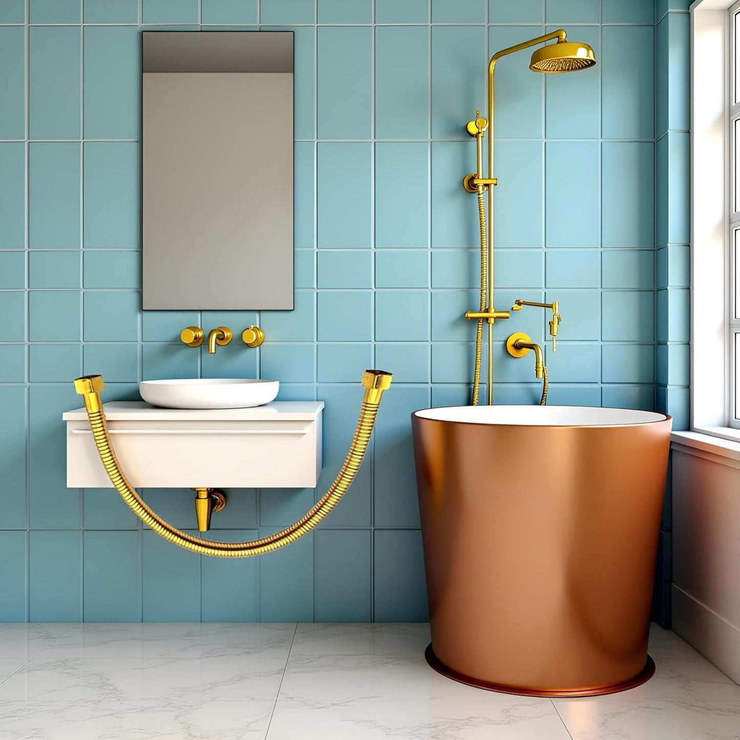 50cm Gold Stainless Steel Plumbing Hose and Angle Valve Connector - Bathroom Toilet Pipe Fittings, 1/2 Inch Water Supply Line for Sink Faucet Installation