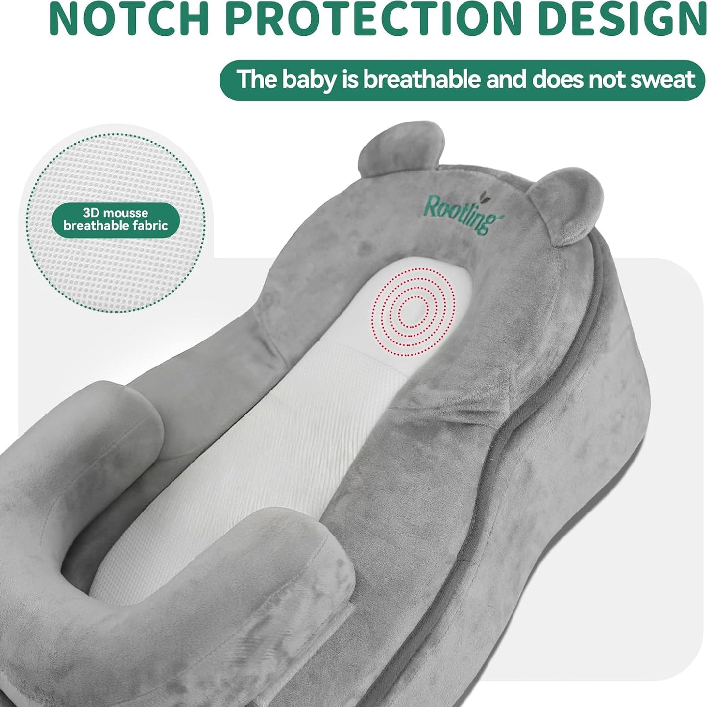 Rootling Baby Feeding Pillow, Anti Overflow Feeding Pillow for Reducing Spit-Up, Safety Nursing Pillow, Baby Lounger Reflux Wedge Breastfeeding, Removable top and Bottom