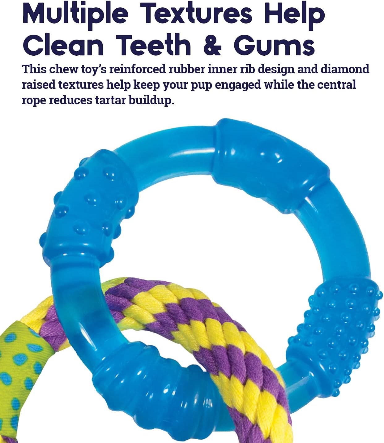 Petstages Dental Links Dog Chew Toy – Puppies & Adults, Strong Chewers, Multiple Textures & Rope, 8.5" x 4" x 1"