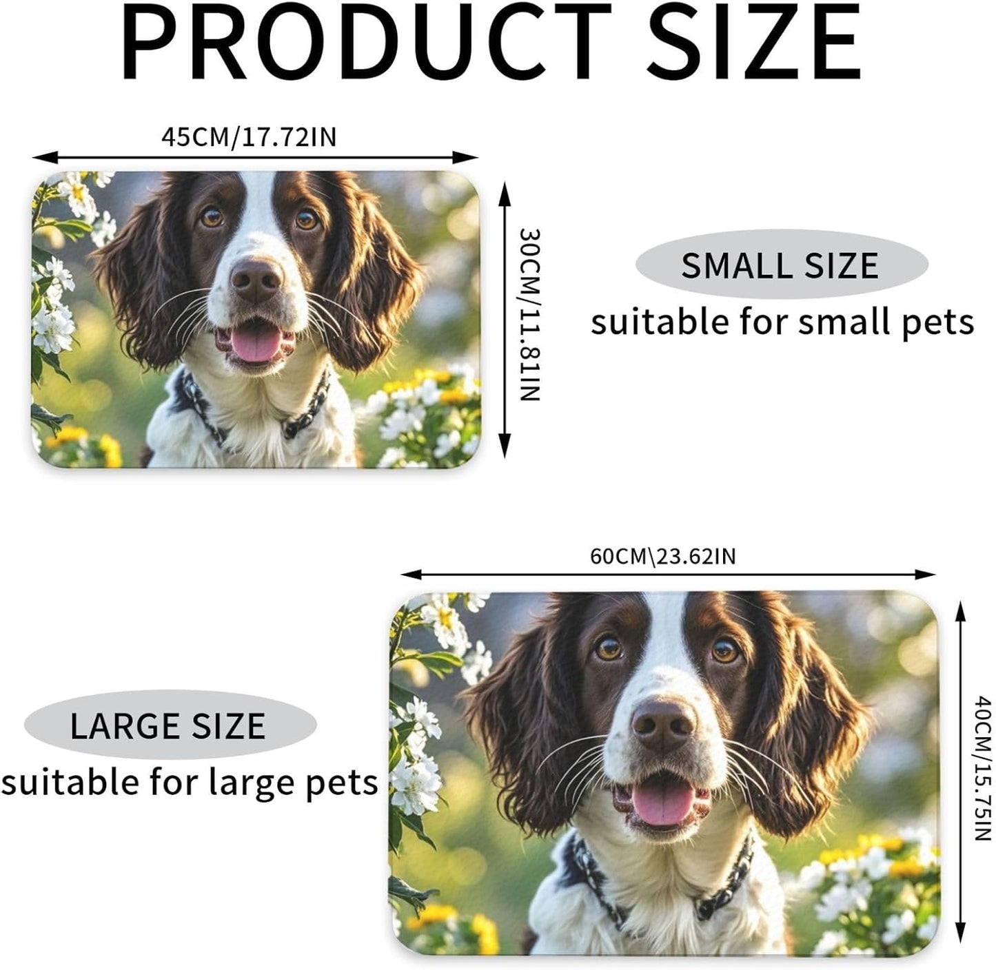 Pet Feeding Mat Leather Dog Food Mat Waterproof Pet Tablecloth Cute Springer Spaniel Pet Placemat for Dogs Absorbent Dog Bowl Mat Anti-Slip Dogs Mats for Food and Water