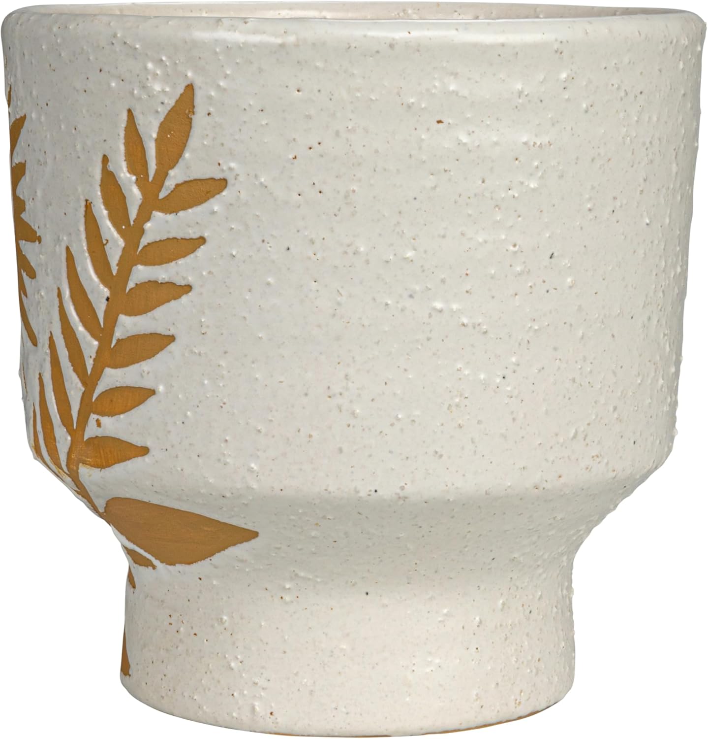 Creative Co-Op Stoneware Footed Planter with Flower, Reactive Glaze, White and Mustard