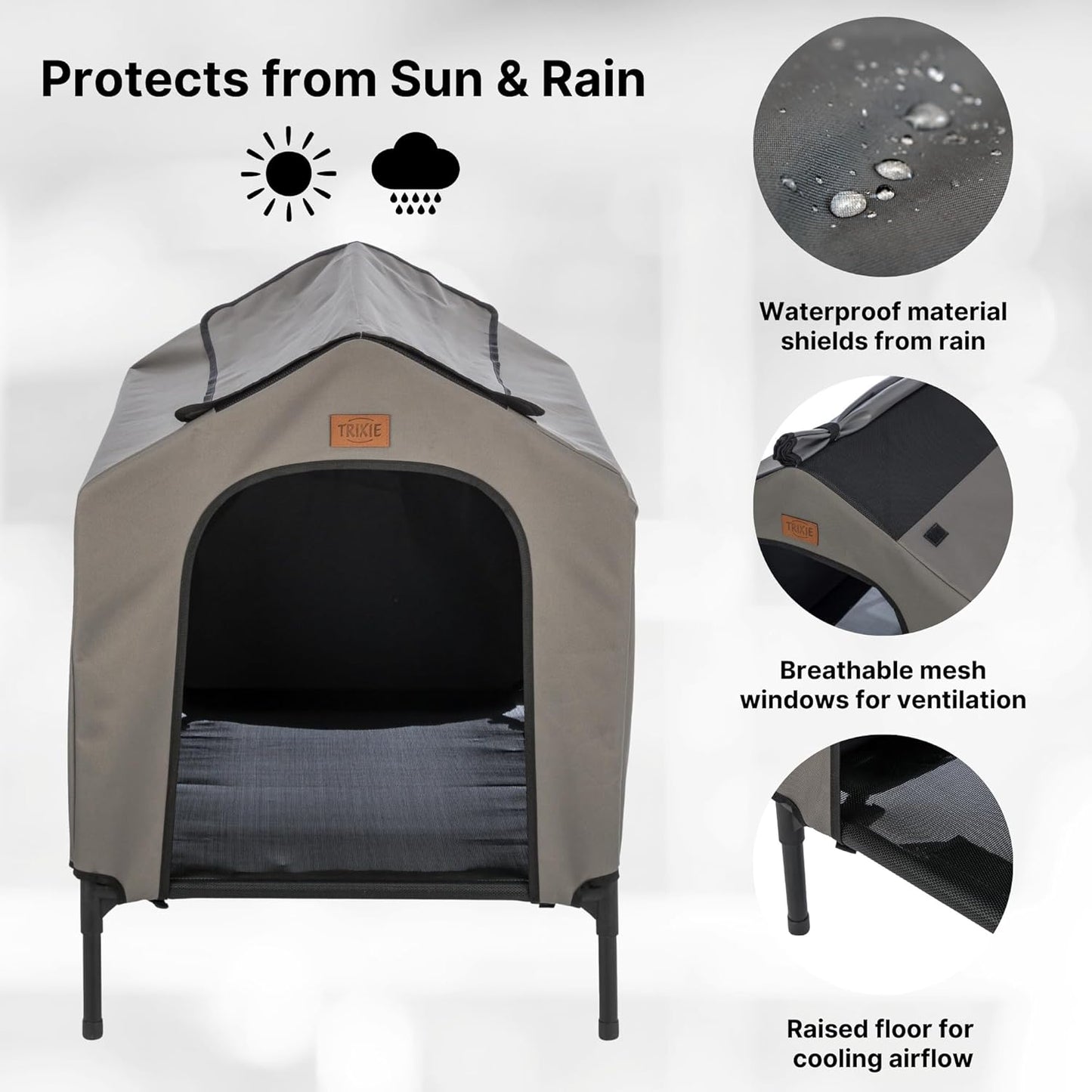 Trixie 2-in-1 Dog House and Bed - Elevated Indoor/Outdoor Tent with Removable Cover - Waterproof and Sun-Resistant - for Small/Medium Dogs up to 55 lbs - 30.7 x 24.4 x 32.3 in