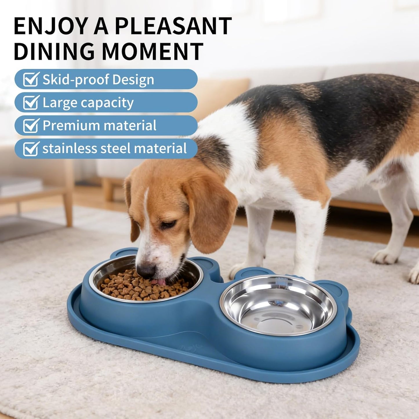 Stainless Steel Double Pet Bowls with Non-Slip Base, Detachable Dog Cat Food and Water Feeder Set, Anti-Spill & Easy to Clean Pet Feeding Bowls for Small Dogs & Cats