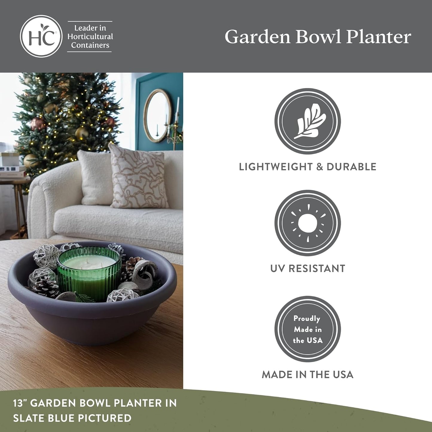 The HC Companies Shallow Planter with Drainage - Contemporary Garden Bowl Planter for Flowers, Herbs & More - Round Succulent Planter Pot for Indoors and Outdoors (20" Warm Gray, Pack of 1)