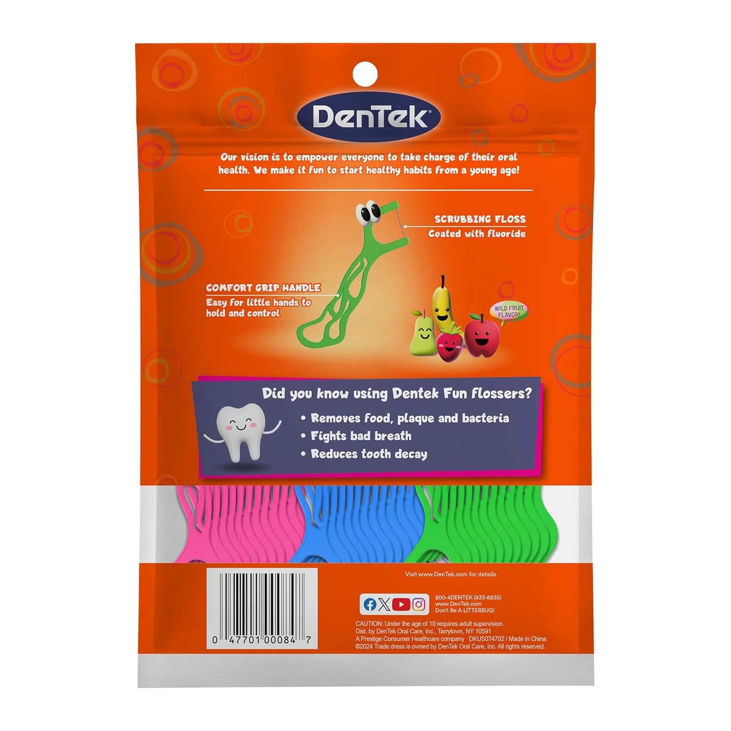 DenTek Fun Flossers – Kids Floss Picks with Wild Fruit Flavor, 90 Count