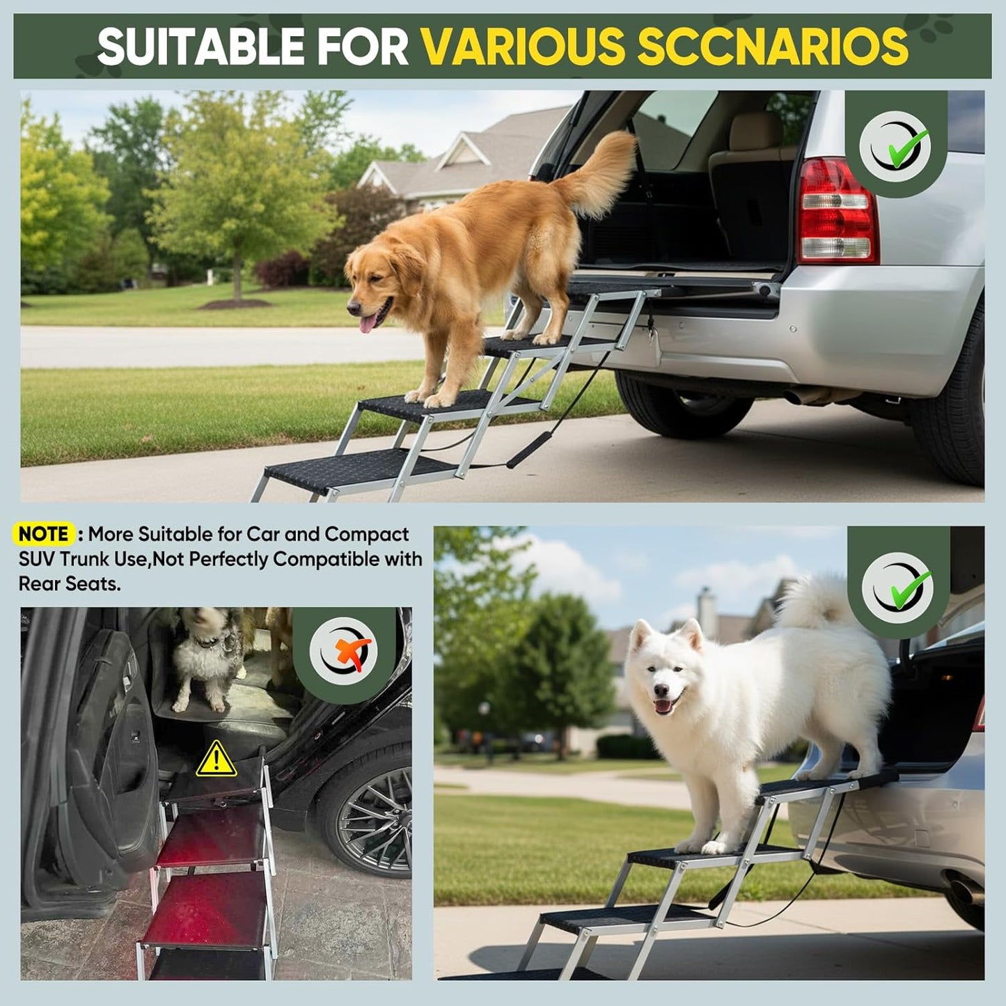 Dog Ramps for Car, 17.7inch Wide Foldable Dog Stairs with Non Slip Surface, Portable Pet Steps for SUV, High Beds, Truck, Support Up to 200lb, 5 Steps