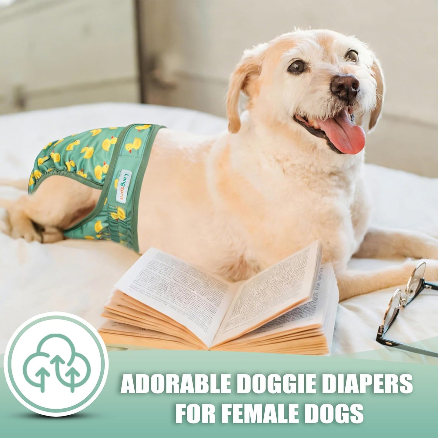 Langsprit Dog Diapers, Washable Female Dog Diapers, Super Absorbent, Doggie Diapers for Female Dogs in Heat, Puppy Potty Training, Excitable Urination, Or Incontinence, 5 Pack, Cute Bees, Small