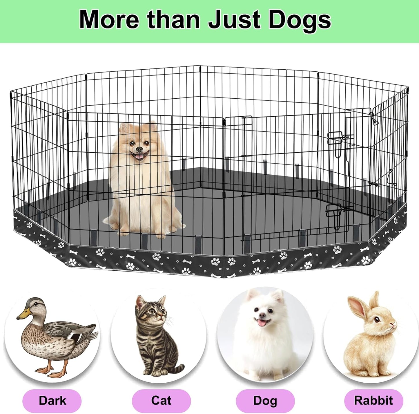 Dog Playpen Bottom Pad for 24" Metal Octagon 8-Panel Pet Pen | Waterproof Reusable Dog Training Mat | Design with Elastic Buckle Connections (Note: Playpen Not Included) (Black)