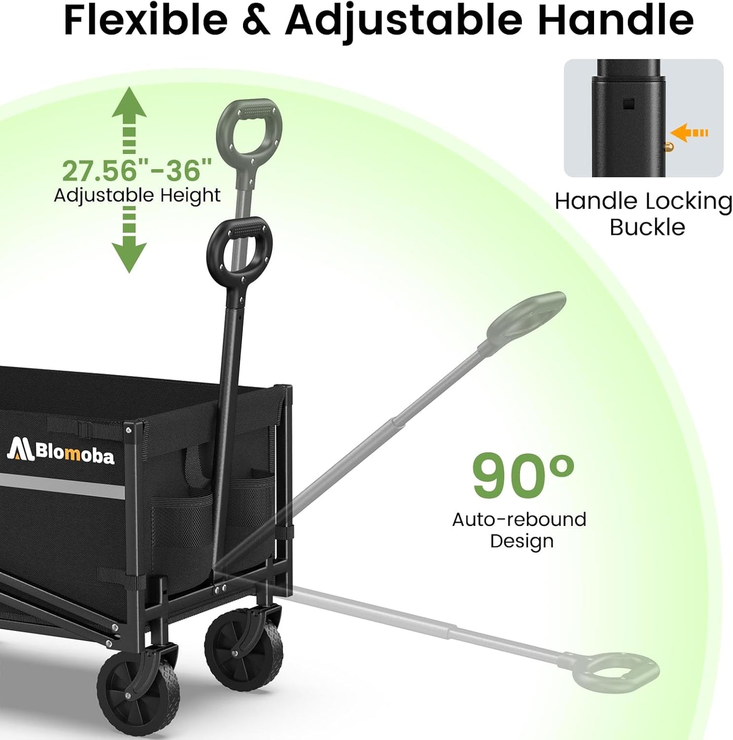 Collapsible Wagon Cart, Flexible Handle, Portable Collapsible Wagon with All-Terrain Wheels 360° Rotation, 220LBS Heavy Duty Utility Cart for Garden Camping Grocery Sports Shopping Beach
