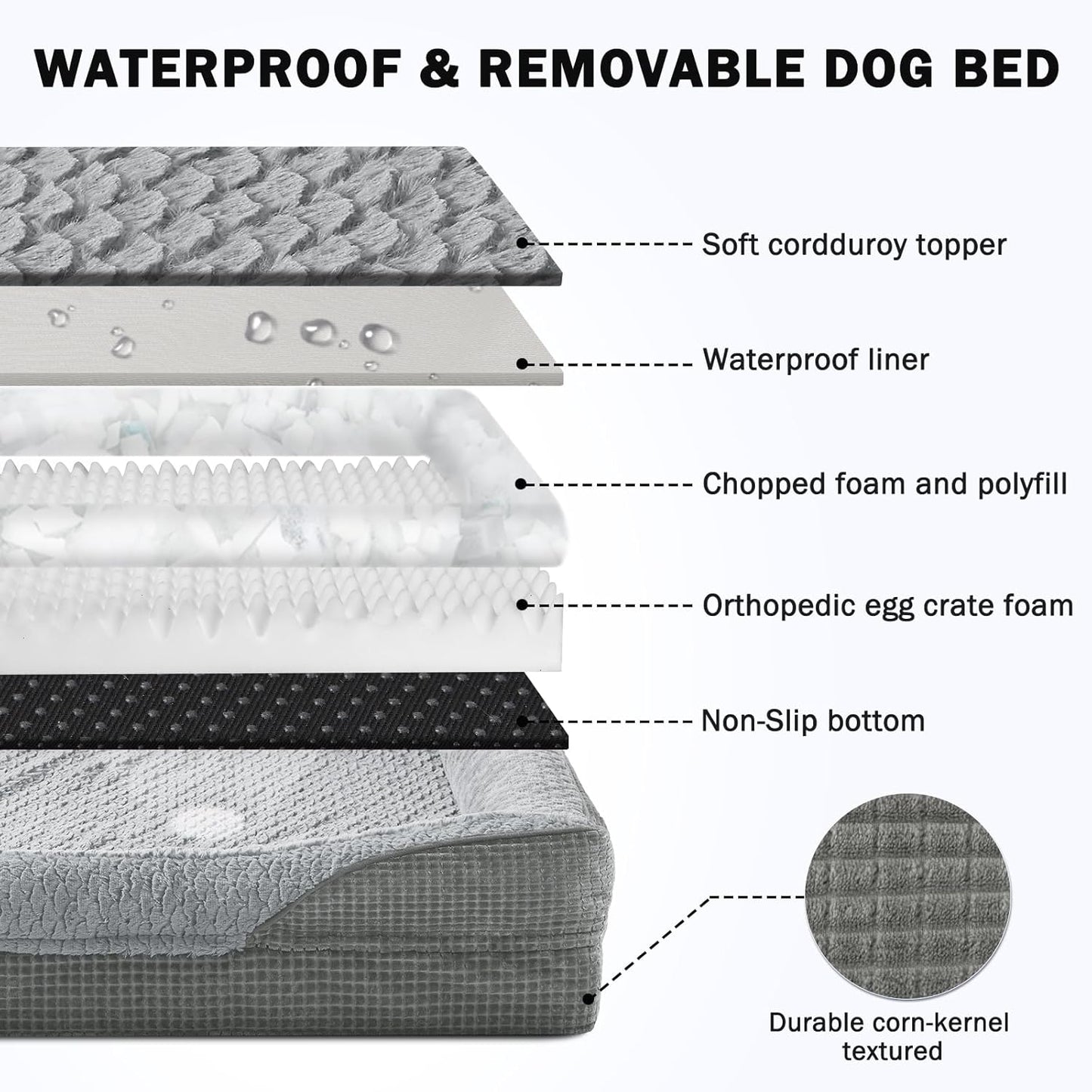 INVENHO Orthopedic Dog Beds Large Sized, XL Washable Egg-Crate Memory Foam Dog Couch Bed with Washable Removable Cover, Waterproof Lining and Nonskid Bottom
