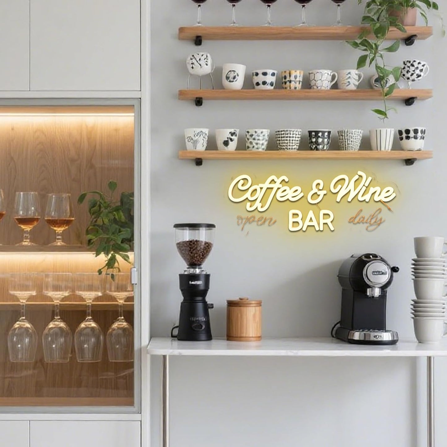 Coffee & Wine Neon Sign for Wall Decor Dimmable 16.54" x 6.54" Led Sign for Home Bar USB Powered Neon Light for Wine Cellar Cafe Farmhouse Kitchen Pub Dining Room Shop Party Decoration
