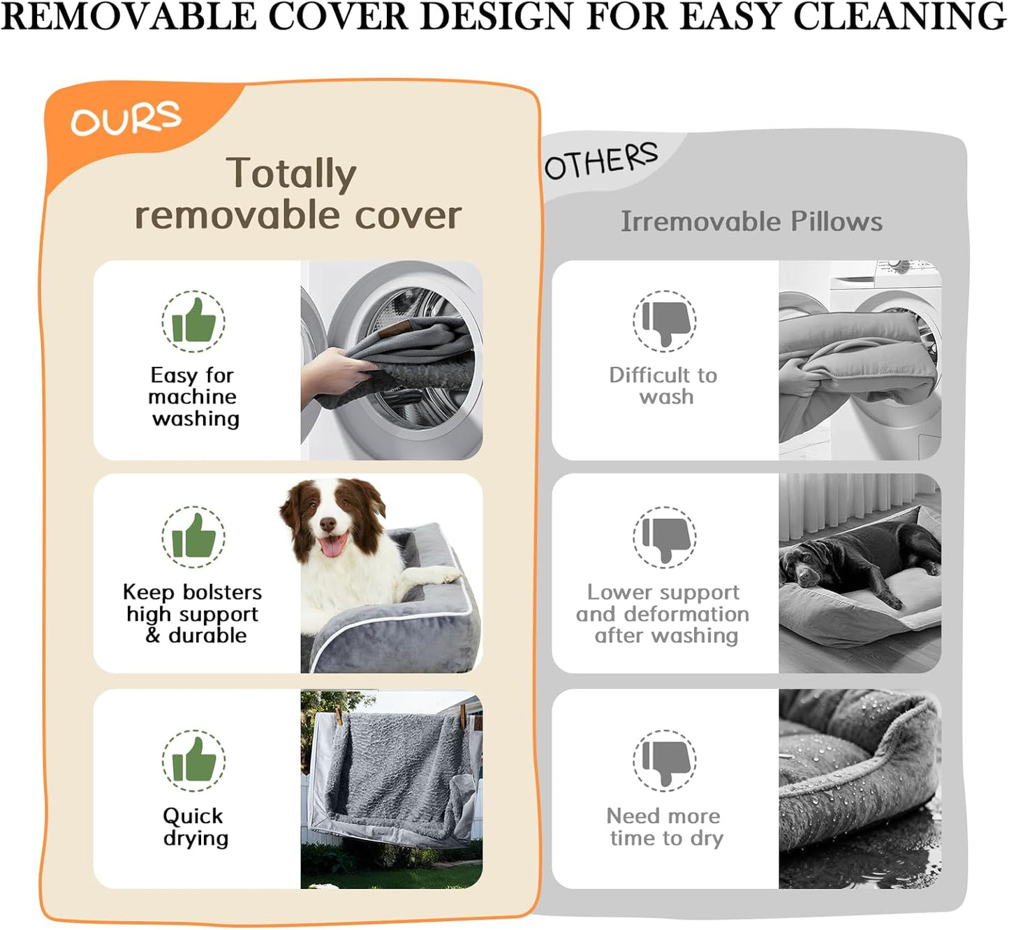 Comfort Expression Orthopedic Dog Bed for Extra Large Dogs 42x30 Inch, Waterproof Supportive Egg Crate Foam XL Pet Bed with Removable Bolsters, Dog Couch with Washable Cover & Non-Slip Bottom, Brown