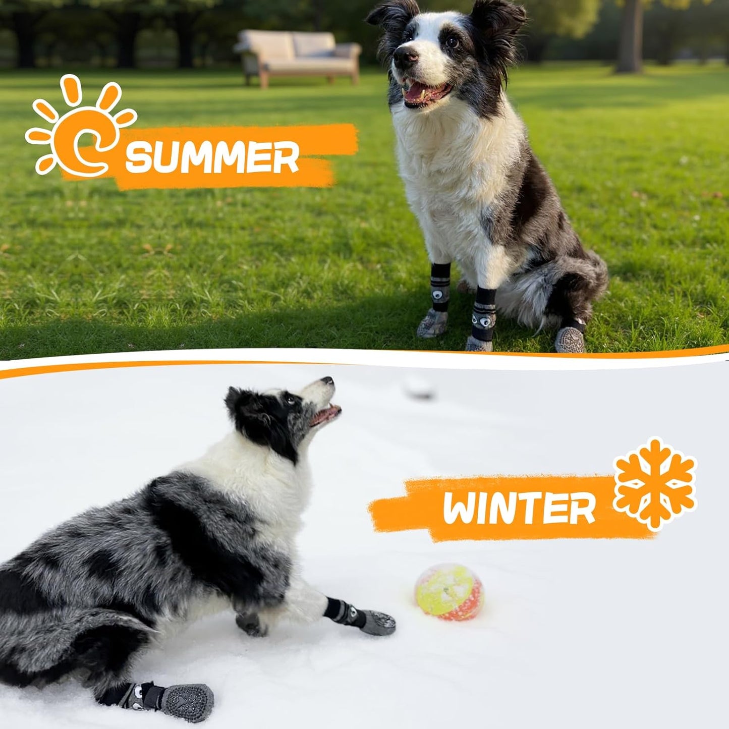 Non-Slip Dog Socks & Owner Sock Set- Extra-Grip, Paw Protection for Senior & Active Dogs(Grey,L)