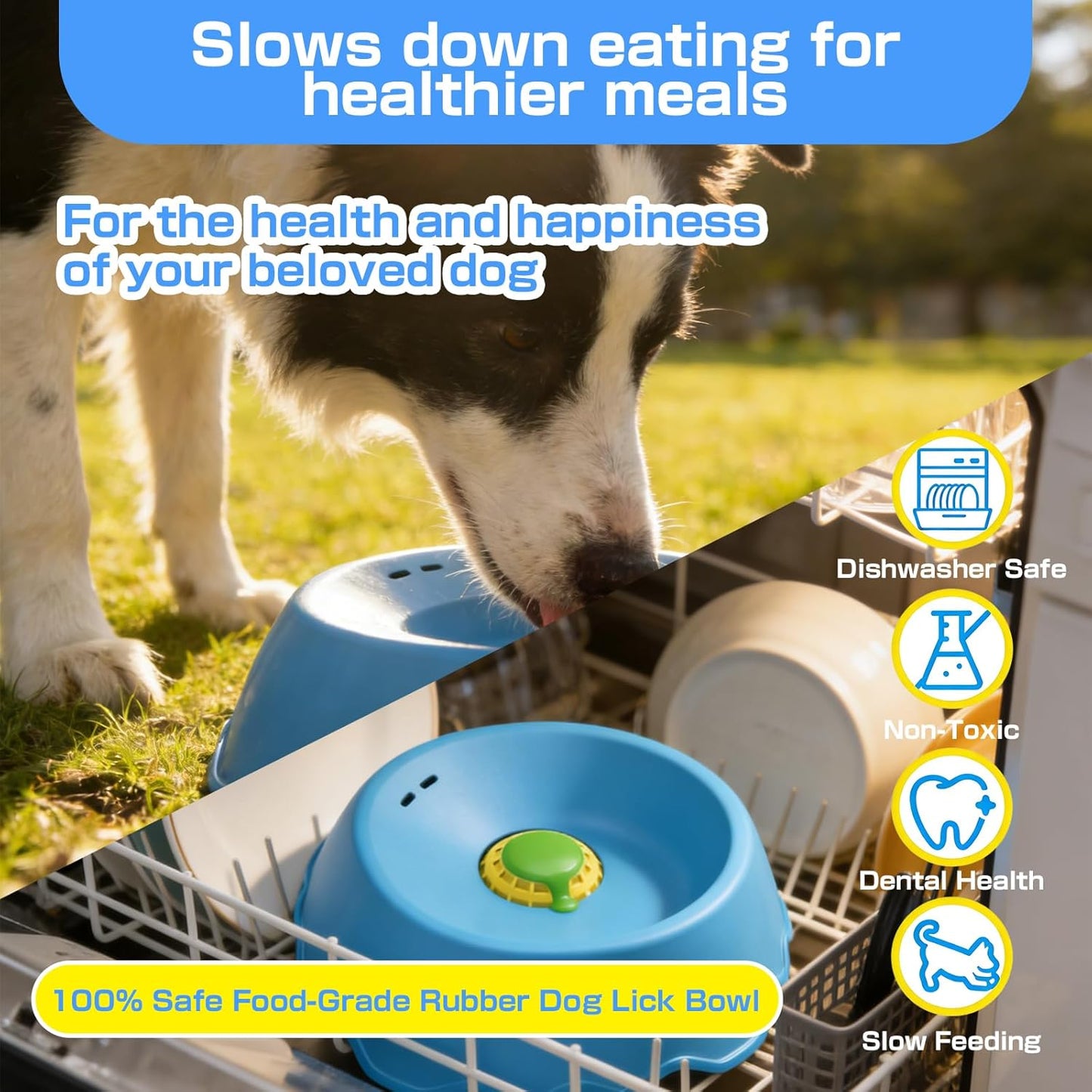 Slow Feeder Dog Bowls Interactive Dog Licking Toy & Lick Bowl for Dogs, Large Capacity Non-Slip Dog Lick Bowl for All Dogs (Blue)