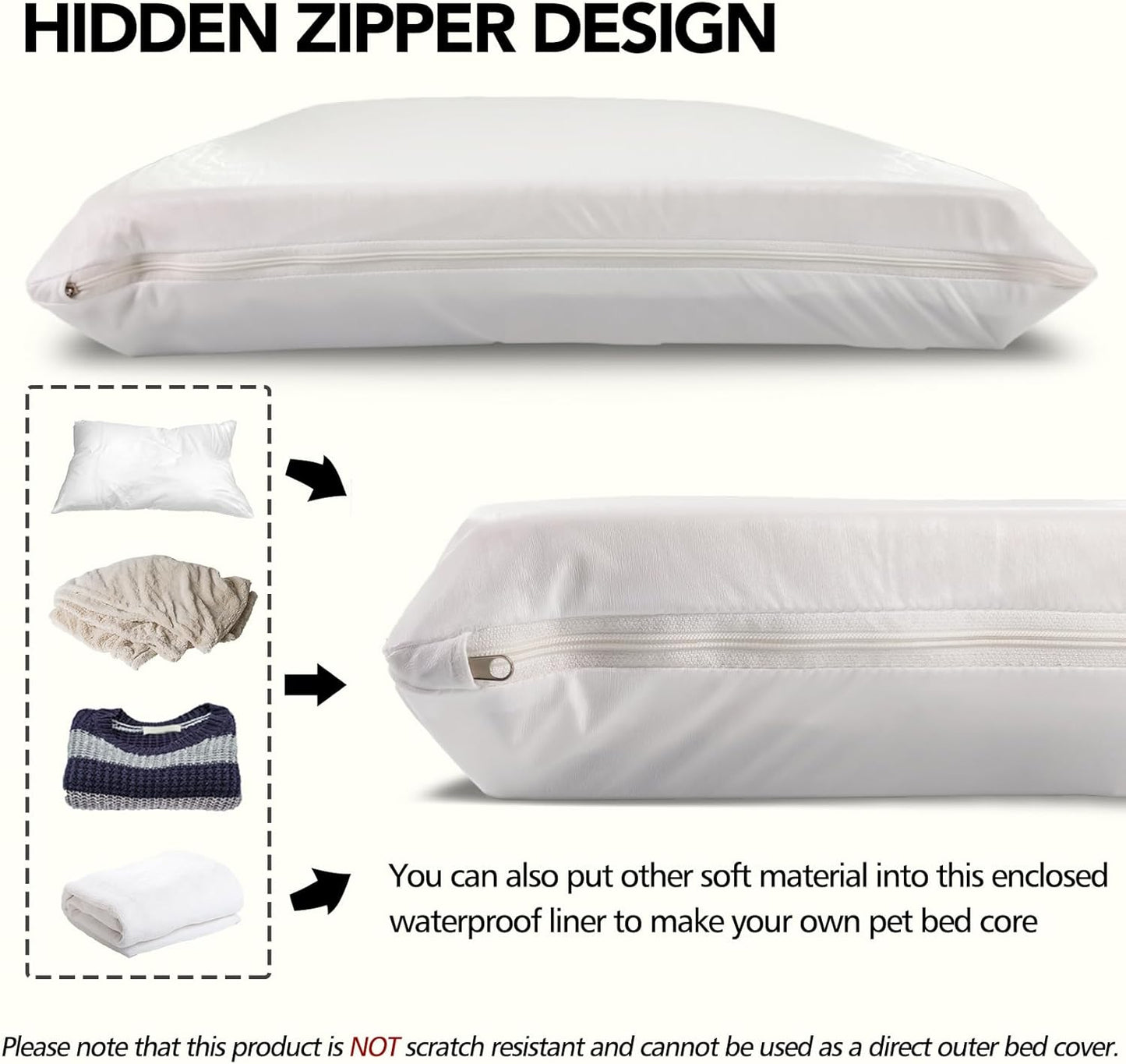 Waterproof Dog Bed Liner, Washable Replacement Cover Reusable Pet Pee Water Resistant Proof with Zipper, Liner Only 44x32 inch