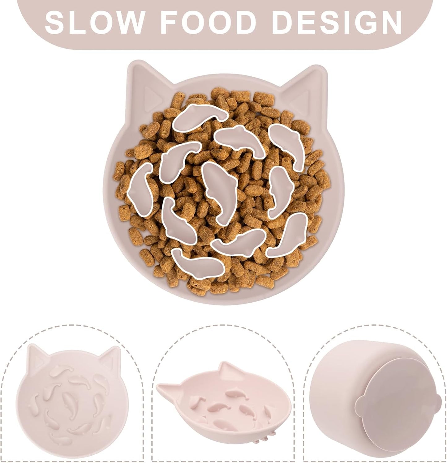 Silicone Cat Slow Feeder, Elevated Slow Feeder Bowl Tilt Design, Suitable for Dry and Wet Food, Adjustable Angle, Cat Food Puzzle with Suction Cup(Pink)