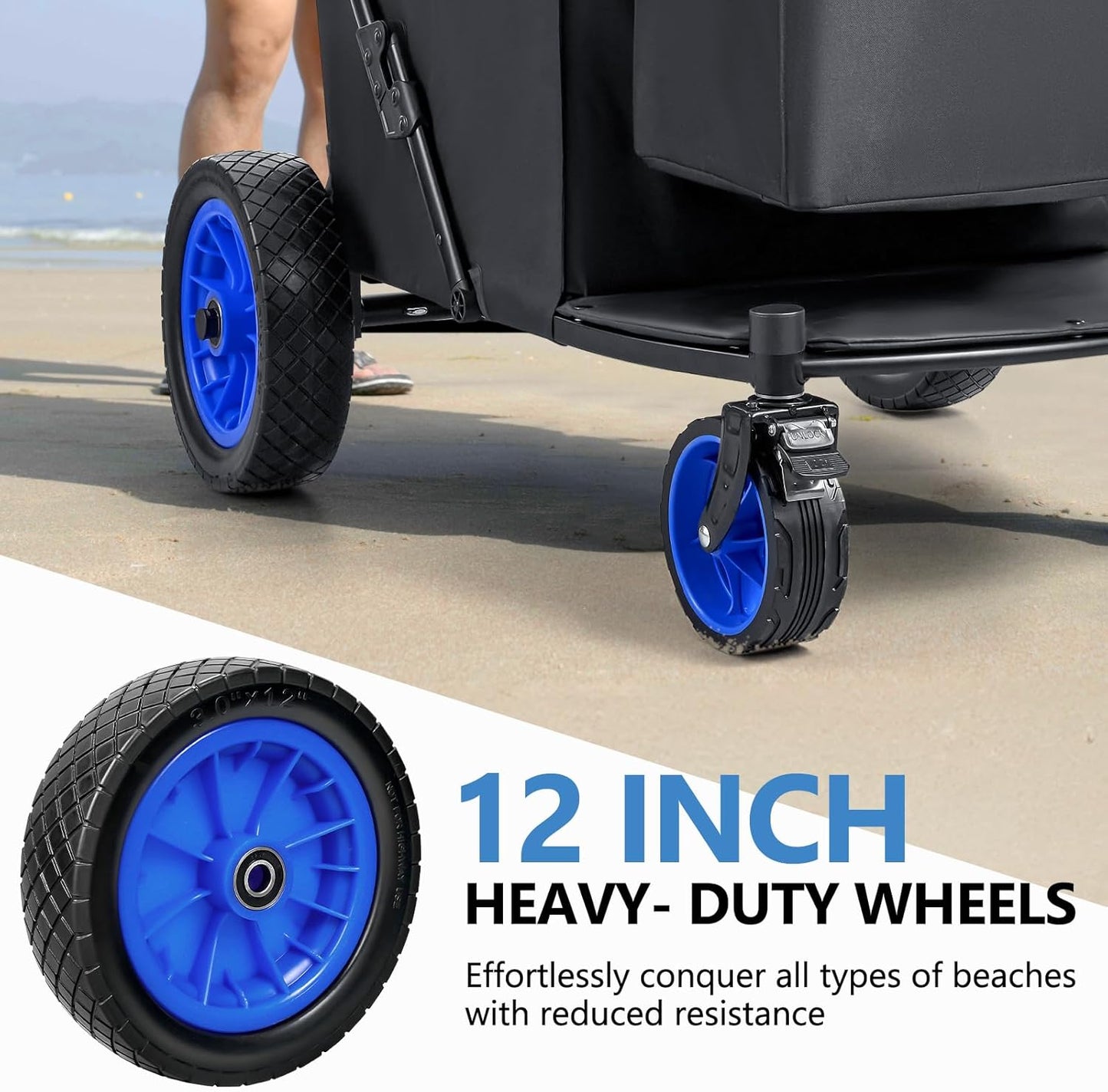 KEDSUM Beach Wagon with Big Wheels for Sand, 400LBS Heavy Duty Beach Cart with 12" All Terrain Rubber Wheels, 320L Large Capacity Collapsible Wagon for Garden Sports Camping Outdoor Activities