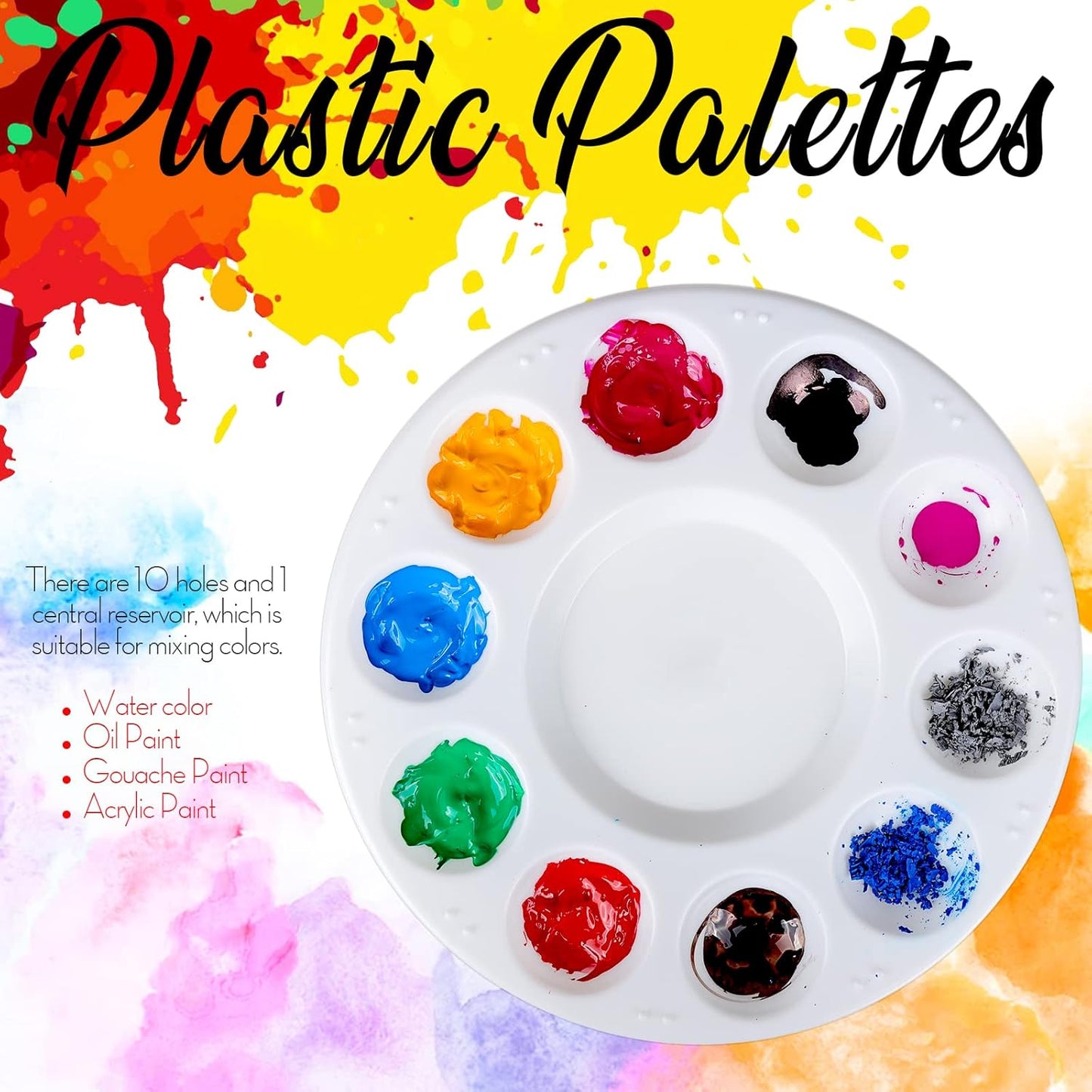 FANDAMEI 20 PCS Round Plastic Paint Tray Palettes, Paint Palette Tray, Painting Supplies for Kids & Adults, Paint Pallets, Painting Palette with 10 Wells, for Art Painting or DIY