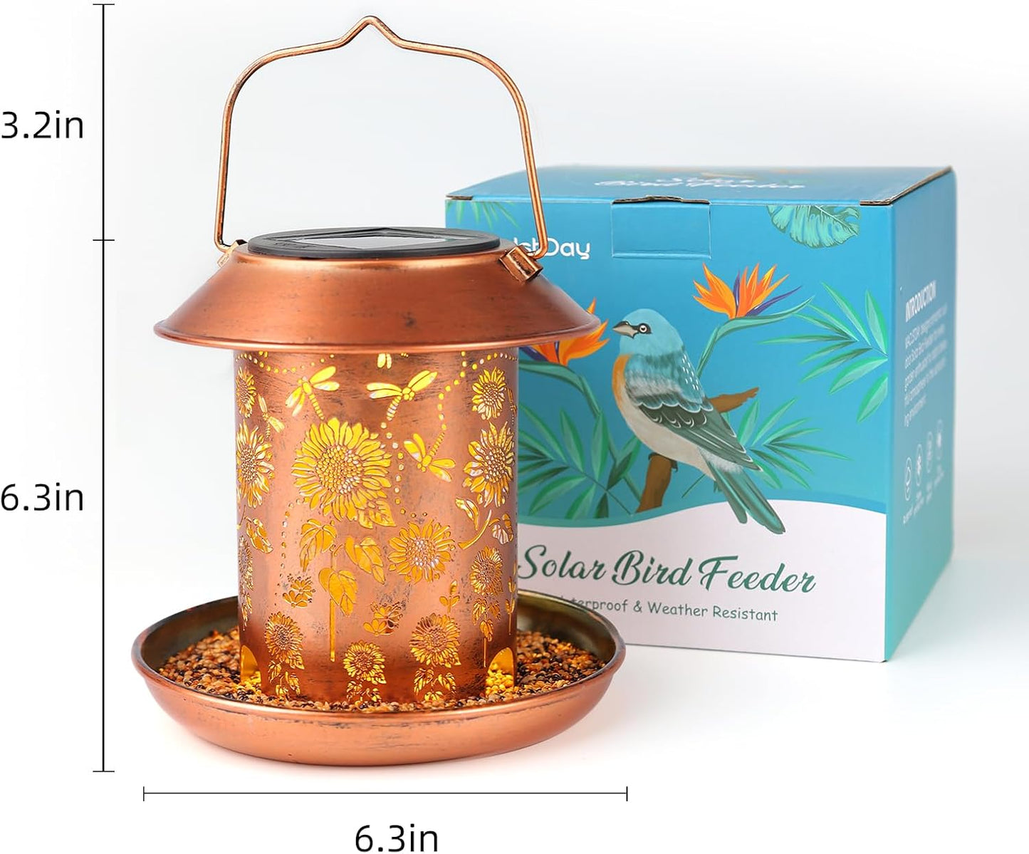 Bird Feeders for Outdoors Hanging,Metal Wild Bird Feeder Solar Lanterns Outdoor Waterproof Spring Decor Garden Gifts for Women Mom Bird Lovers,Decoration for Yard,Patio,Porch,Balcony