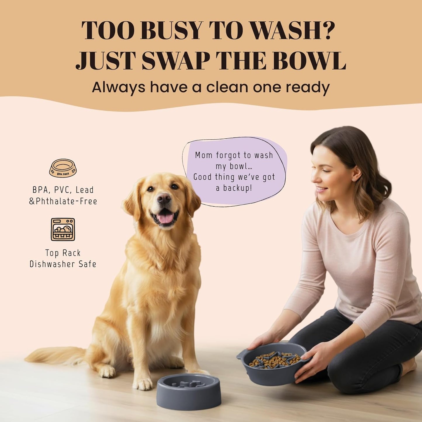 AVERYDAY 3 Pack Slow Feeder Dog Bowl Set, Weighted Changeable Maze Insert Bowls, Anti-Slip Puzzle Feeding Bowl for Wet Dry & Raw Dog Food, Slow Eating Deep Pet Food Dish for Medium & Large Breeds