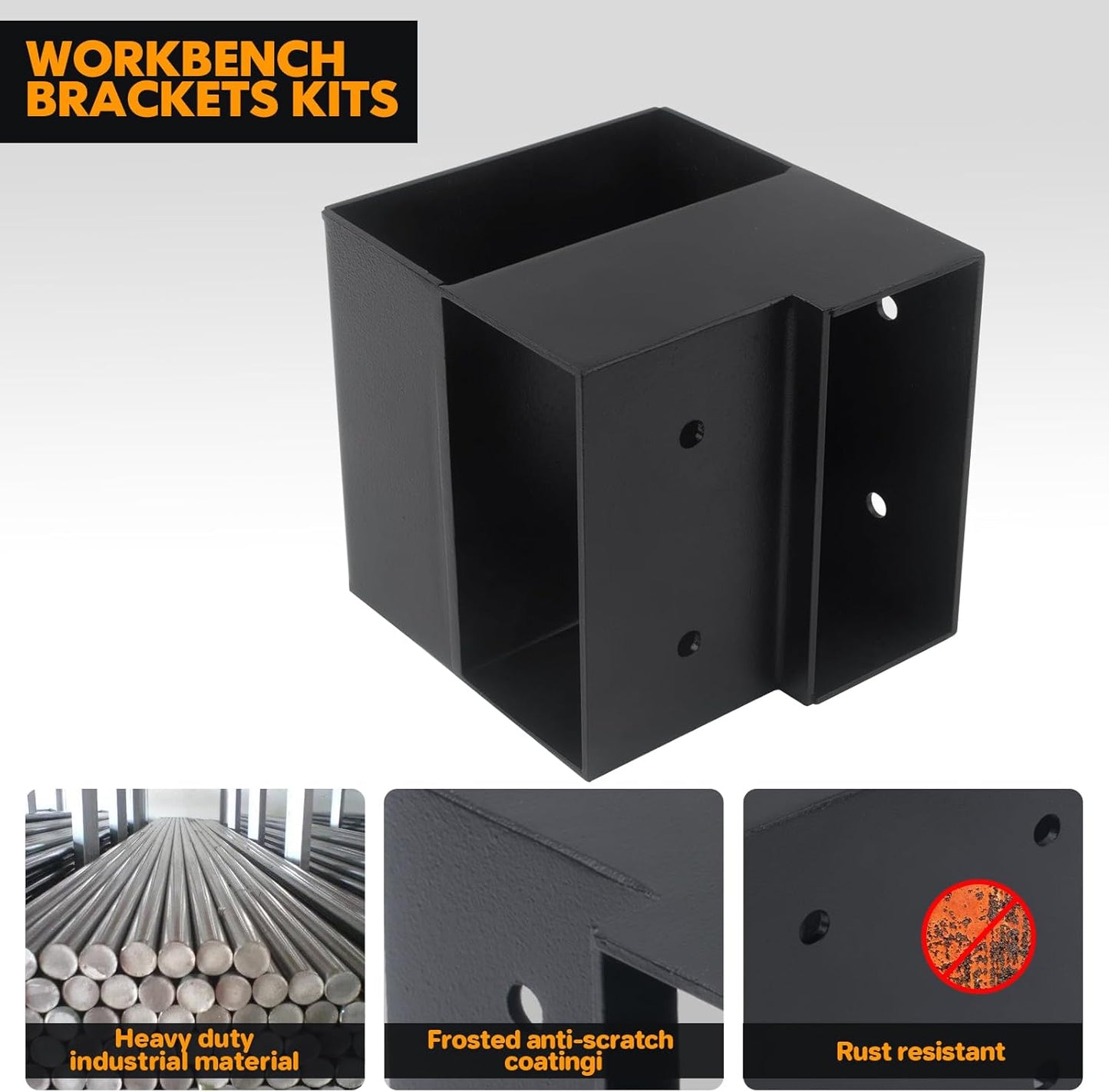 Heavy Duty Workbench Bracket Kit - 8 Pcs Steel 3-Way Right Angle Corner Brackets for DIY Custom Workbench, Shelving, Work Table, Fits 2x4 (Actual 1.5"x3.5") Wood