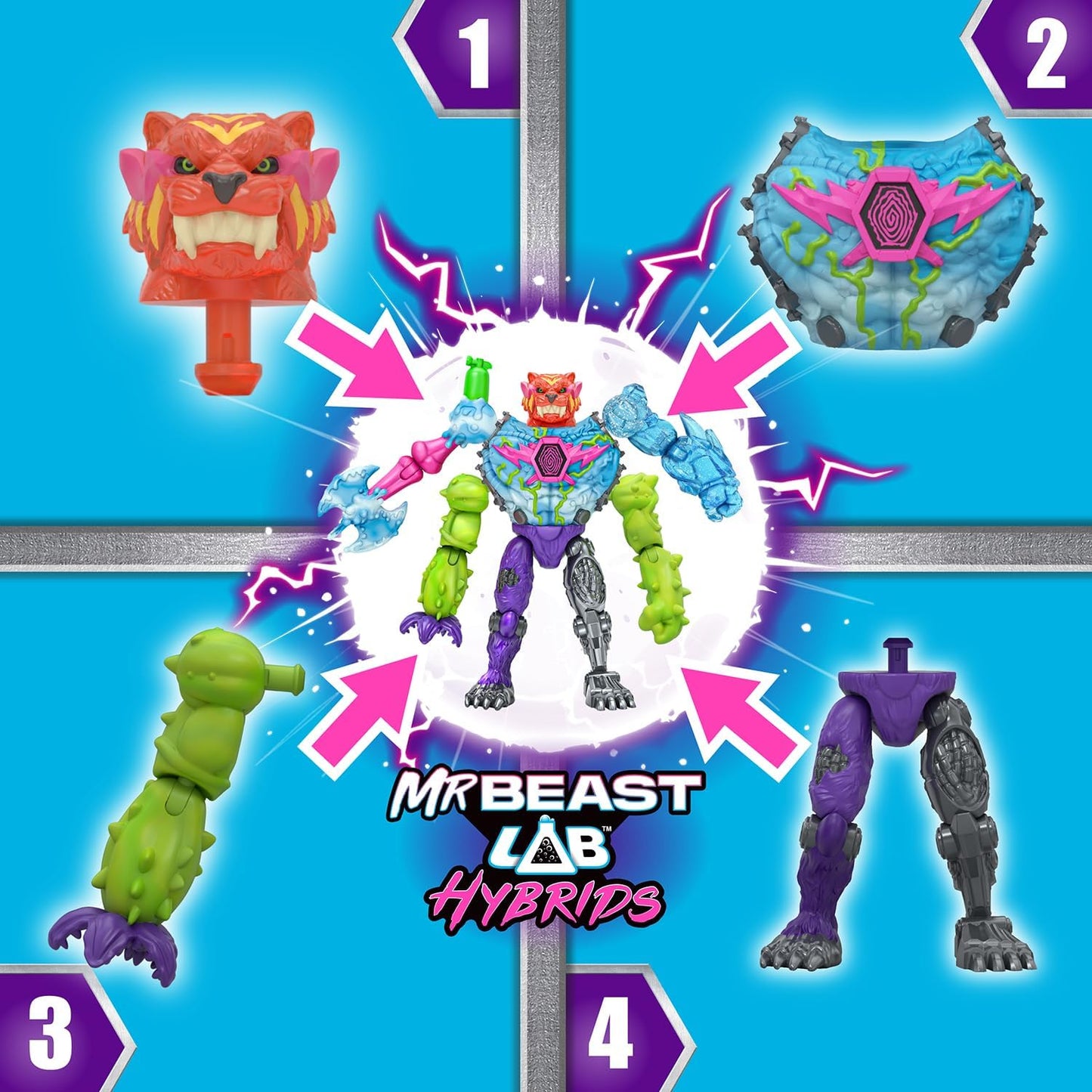 MrBeast Lab Hybrids Mega Pack, Reveal Different Hybrid Parts to Create 5 Mix & Match Action Figures, Including a Mega Torso Panther Experiment to Reveal Hybrid's Real Colors, Collect 30+ Beasts