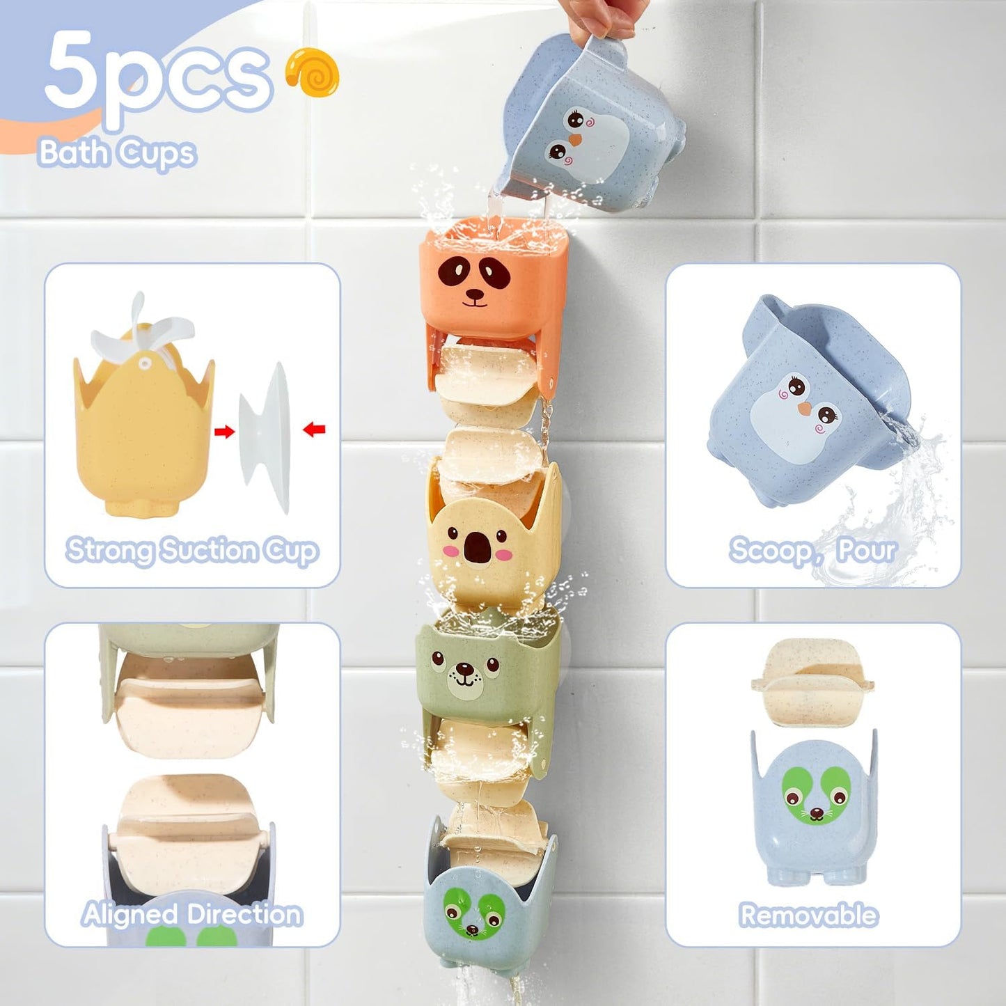 Baby Bath Toys for Kids Ages 1-3, 14 Pack Mold Free Toddler Bath Toys for 2-4 Bathtub Water Toys with Floating Boats&Cups and No Hole Bath Toy for Babies 6-12 Months Boy Girl Gifts