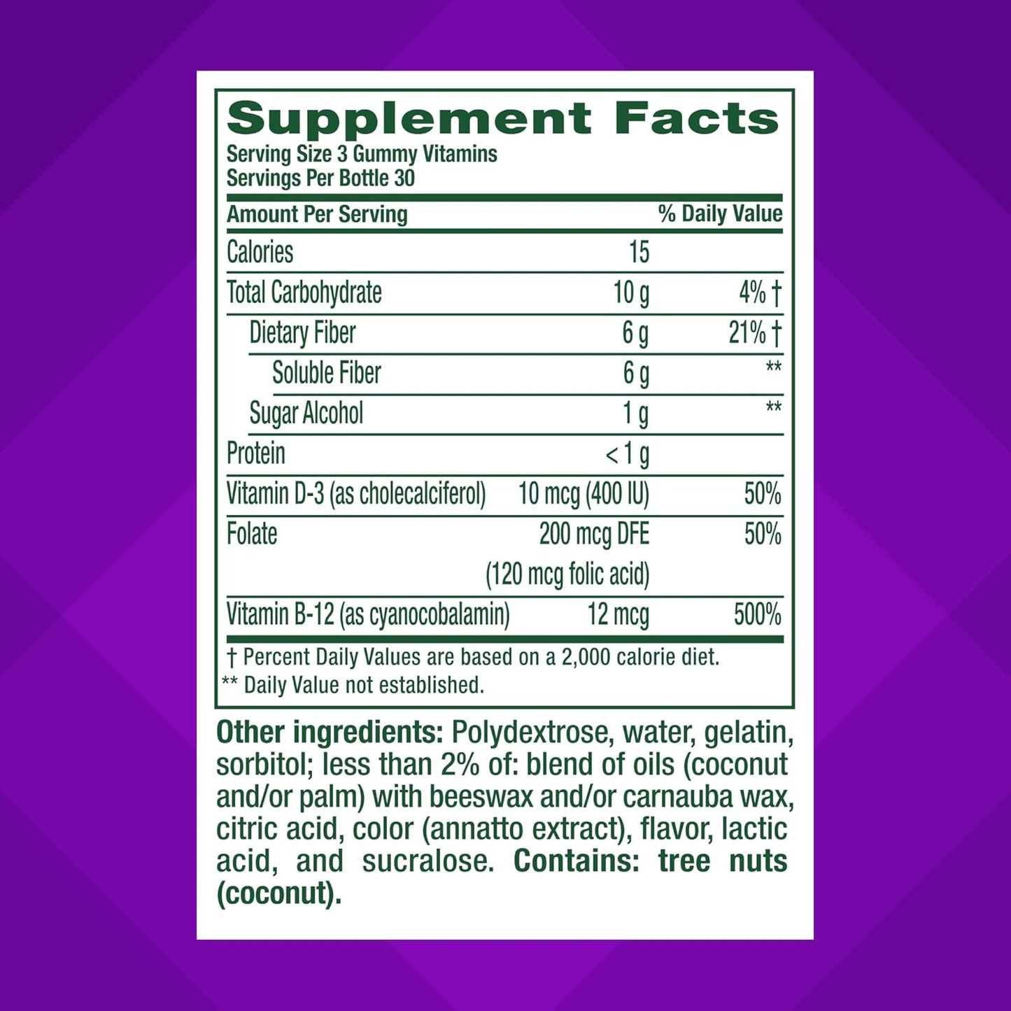 Vitafusion GLP-1 Support Fiber Plus Vitamins D, B12 and Folate Gummy Vitamins, Citrus Flavor, Sugar Free, 90 Count, 30 Day Supply
