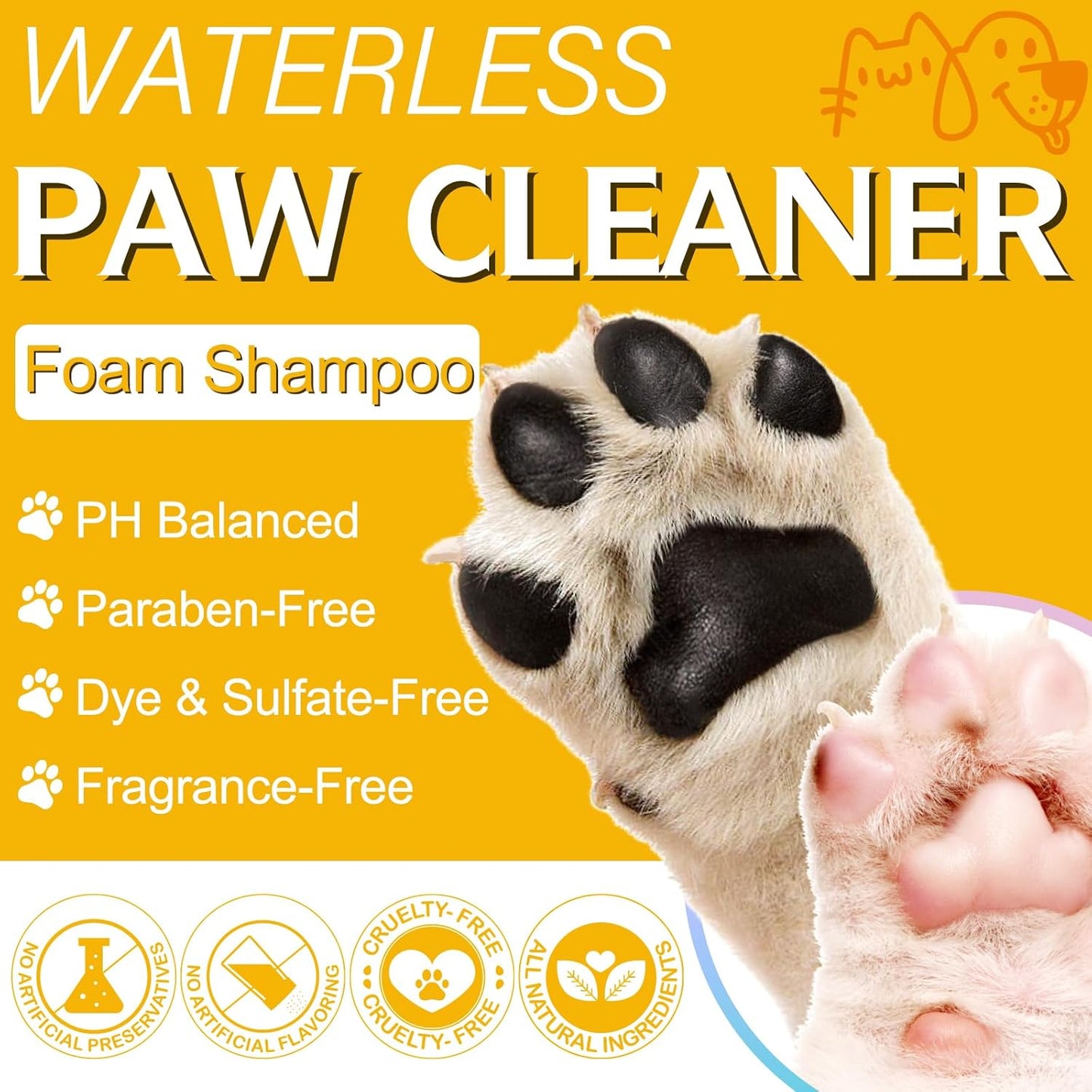 Clean Paws - No-Rinse Foaming Cleanser Paw and Foot Cleaner – Gentle and pH Balanced to Provide a deep Clean Safe for All Dogs and Cats | Portable Bottle with Silicone Bristle Brush