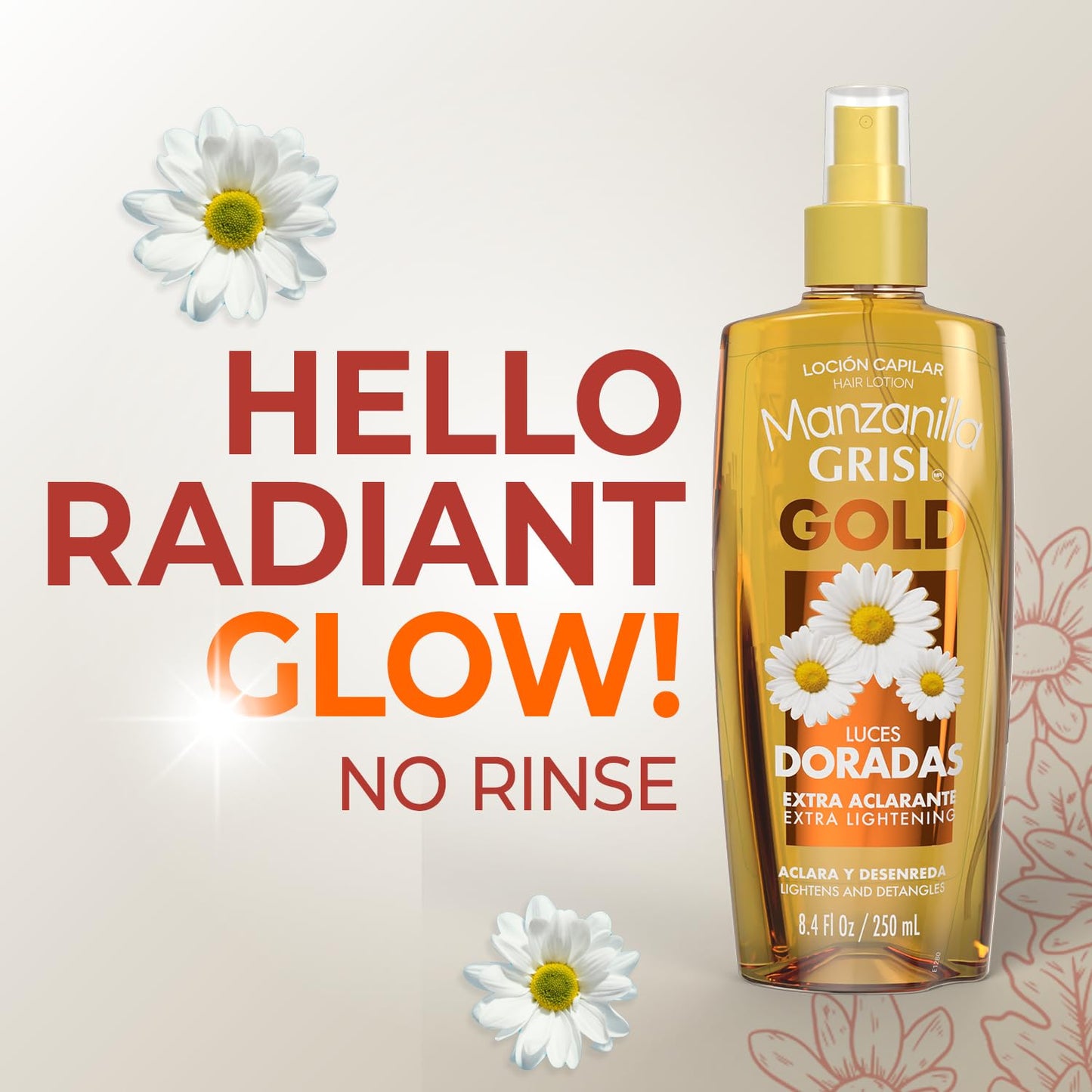 Grisi Manzanilla Hair Lotion Gold – Chamomile Hair Lightening Spray | Enhances Golden Highlights Naturally with Daily Use | Leave-In Detangler Spray for Soft, Shiny Hair | 8.4 Fl Oz, 2-Pack