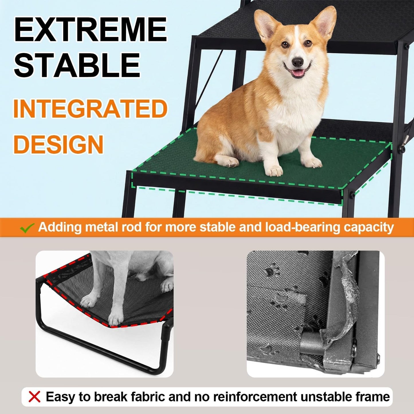 Dog Stairs for Car, Foldable Dog Steps for Large Dogs, 5-Step Ultra-Lightweight Non-Slip Dog Ramps Supports Up to 200 lbs, Suitable for SUV,Truck, Sofas, Bed