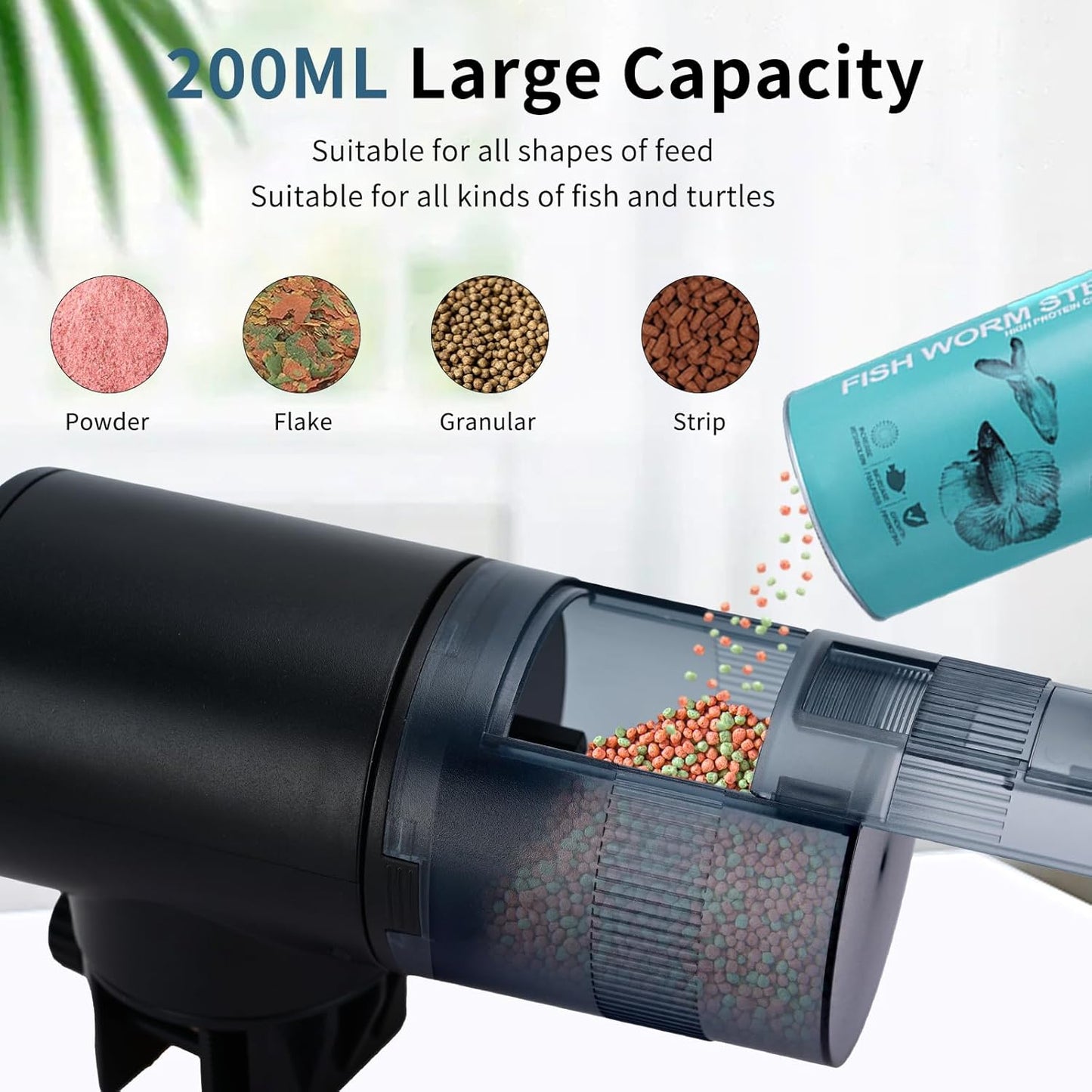 Lychee Aquarium Automatic Fish Feeder - Moisture-Proof-Automatic Timed Food Dispenser (Rechargeable) with Temperature Warning and LCD Display for Tank Ponds