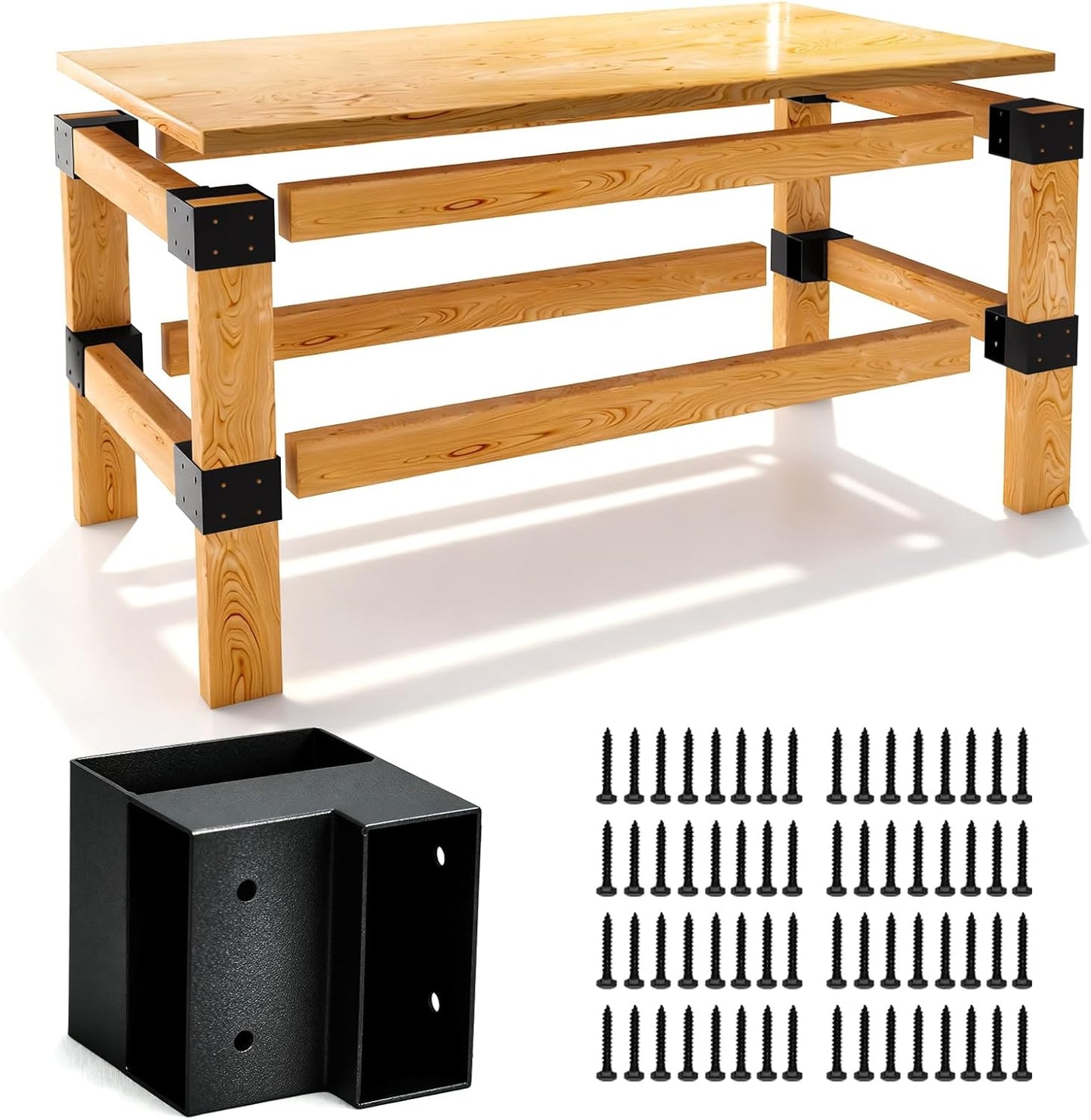 Heavy Duty Workbench Bracket Kit - 3-Way Corner Brackets, 8-Pack Right Angle DIY Workbench Kit for 2x4 Lumber (Actual 1.5"x3.5"), Indoor/Outdoor Shelving, Garage Shelves, Work Table, Planer Stands