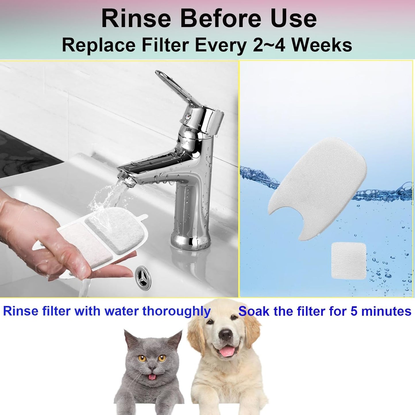 Cat Water Fountain Filter,Cat Fountain Filters Replacement for 135 fl oz/4L Wireless Battery Operated Pet Water Fountain,6 Set Pet Fountain Filter Replacement