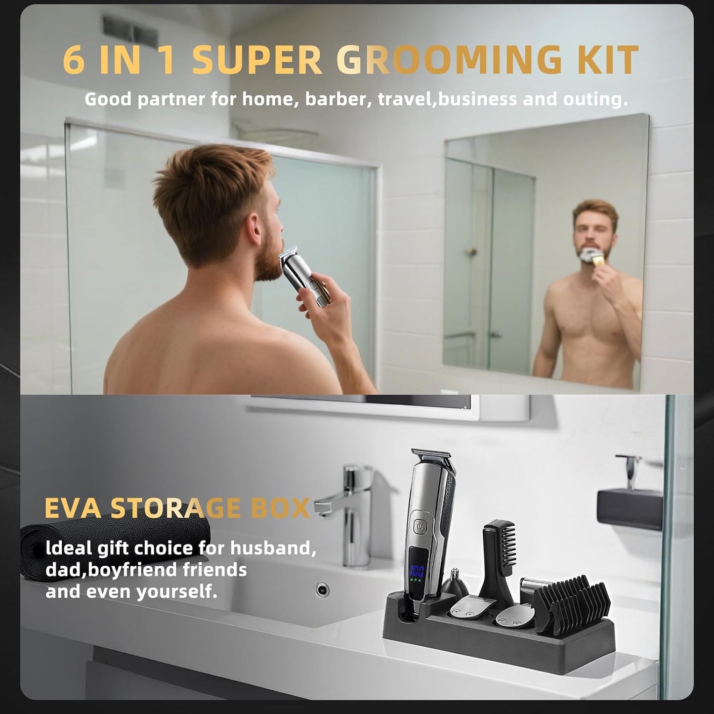 Beard Trimmer for Men, 20 Length Settings, 14-in-1 Cordless Grooming Kit, Waterproof Electric Razor for Men, Hair Trimmer, Nose Hair Trimmer, Cordless Hair Clippers with Travel Bag for Blade Storage