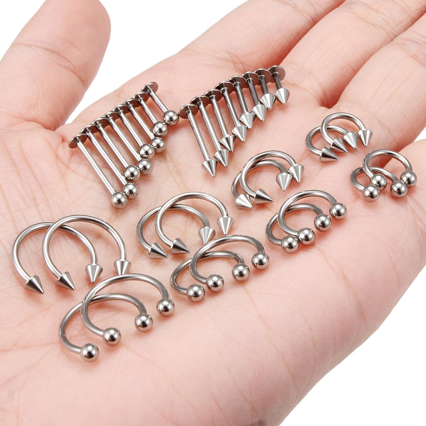 Ftovosyo Lip Rings 32PCS Labret Jewelry Monroe Lip Barbell Ring Snake Bite Piercing Jewelry 16G Helix Earring Daith Tragus Cartilage Studs Surgical Steel Piercing Jewelry for Women Men