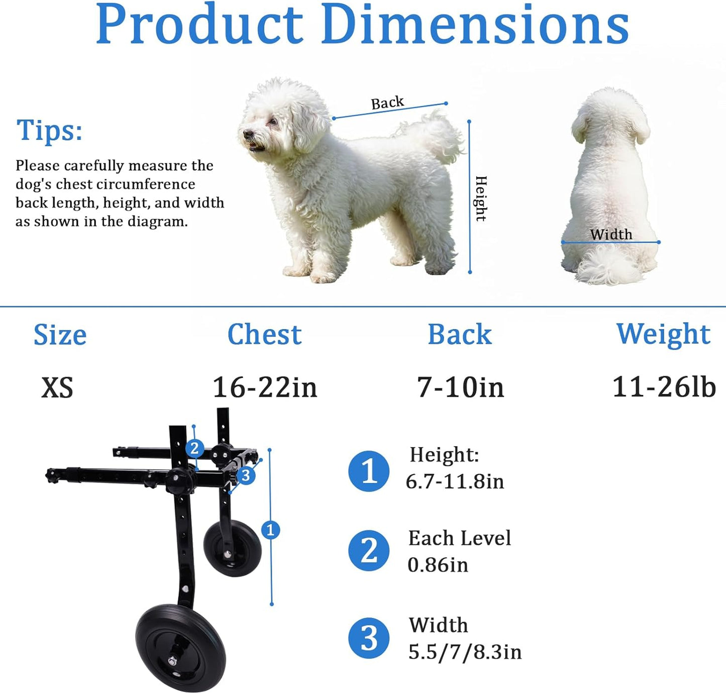 Dog Wheelchair for Back Legs - Adjustable Small Dog Wheelchair with 1.5mm Thickened Frame, Mobility Aid Support Cart for Disabled Hind Legs Rehab, Walking Wheels for Small Dogs
