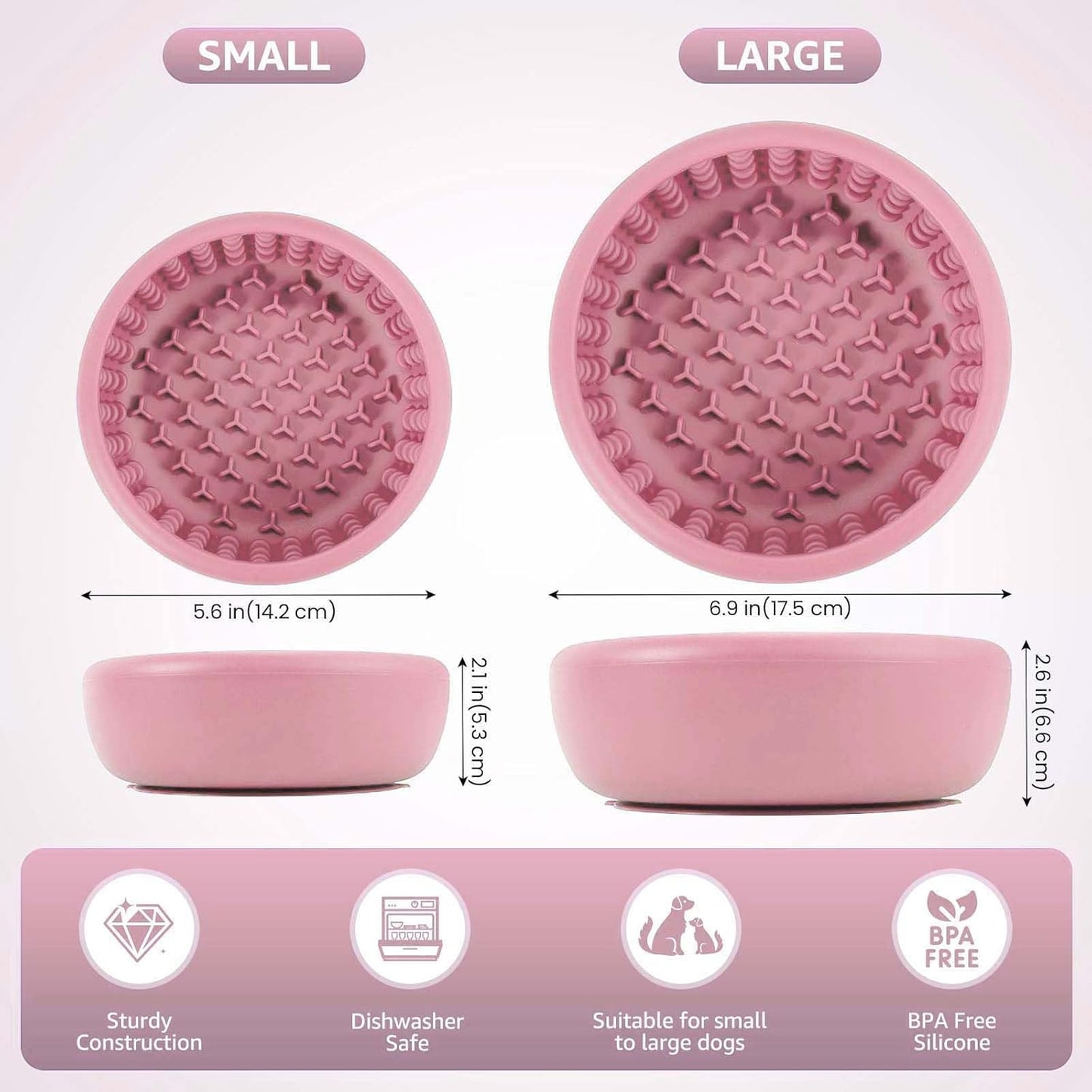 Dog Lick Bowl, ZOURYNUA Non-Slip Slow Feeder Dog Bowls, Enrichment Licking Mat for Distraction, Anxiety Relief Treat Dispenser Freezer, BPA Free Silicone & Dishwasher Safe (Pink, Small)