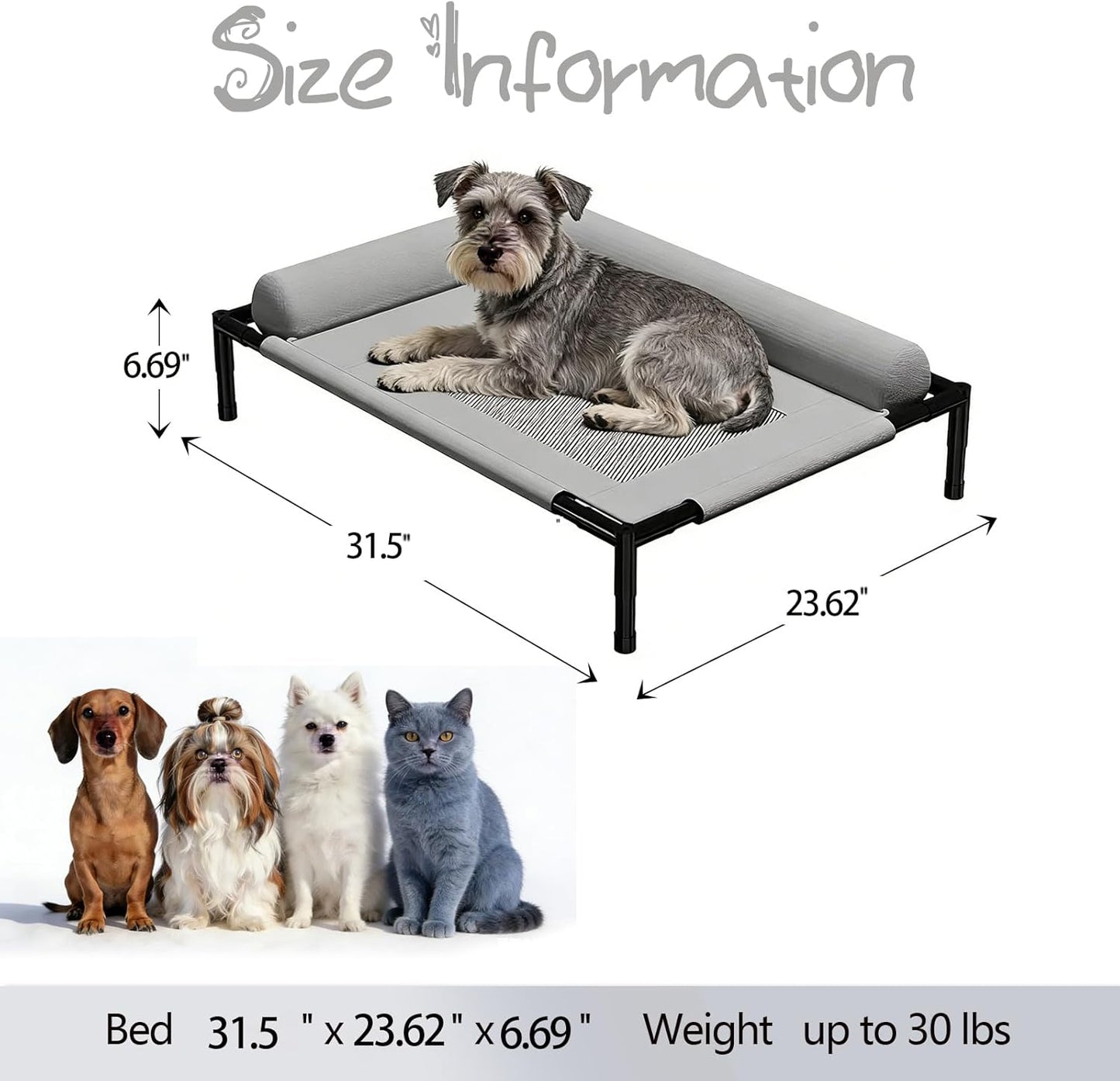 Raised Dog Beds for Small Dogs,Breathable Mesh Dog Sofa,Pet Travel Cot with Soft Edged Pillow,Features Non Slip Base, Suitable for Dogs Hammock Bed Small for Indoor & Outdoor