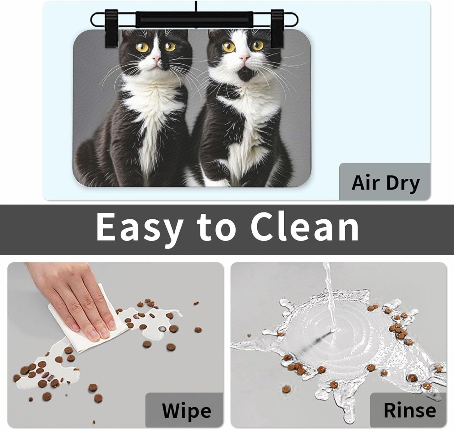 Pet Feeding Mat Leather Dog Food Mat Waterproof Pet Tablecloth Black and White Cats Pet Placemat for Dogs Absorbent Dog Bowl Mat Anti-Slip Dogs Mats for Food and Water