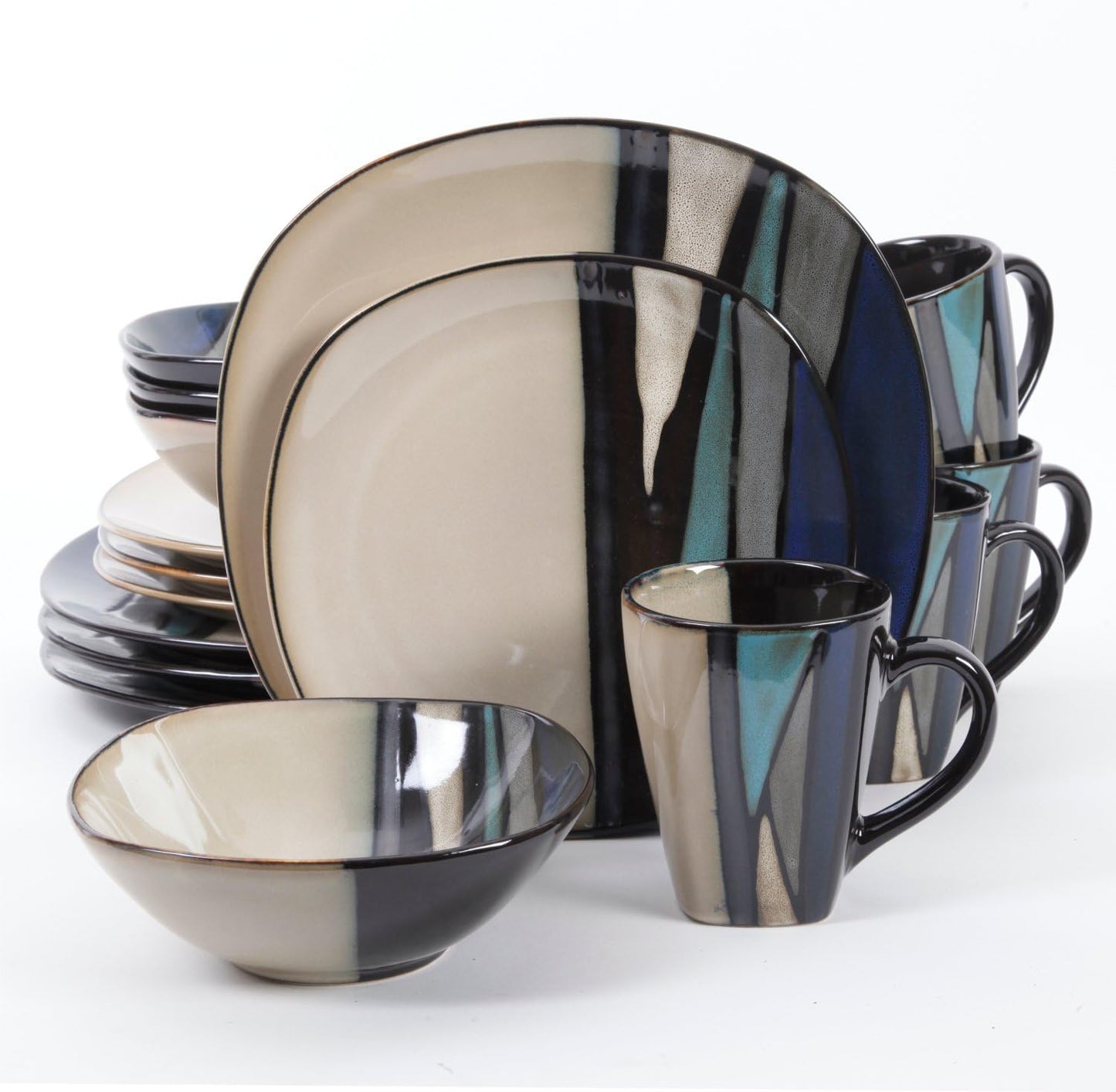 Gibson Elite Althea 16-Piece Teal Reactive Glaze Dinnerware Set – Service for 4, Durable Stoneware Plates and Bowls