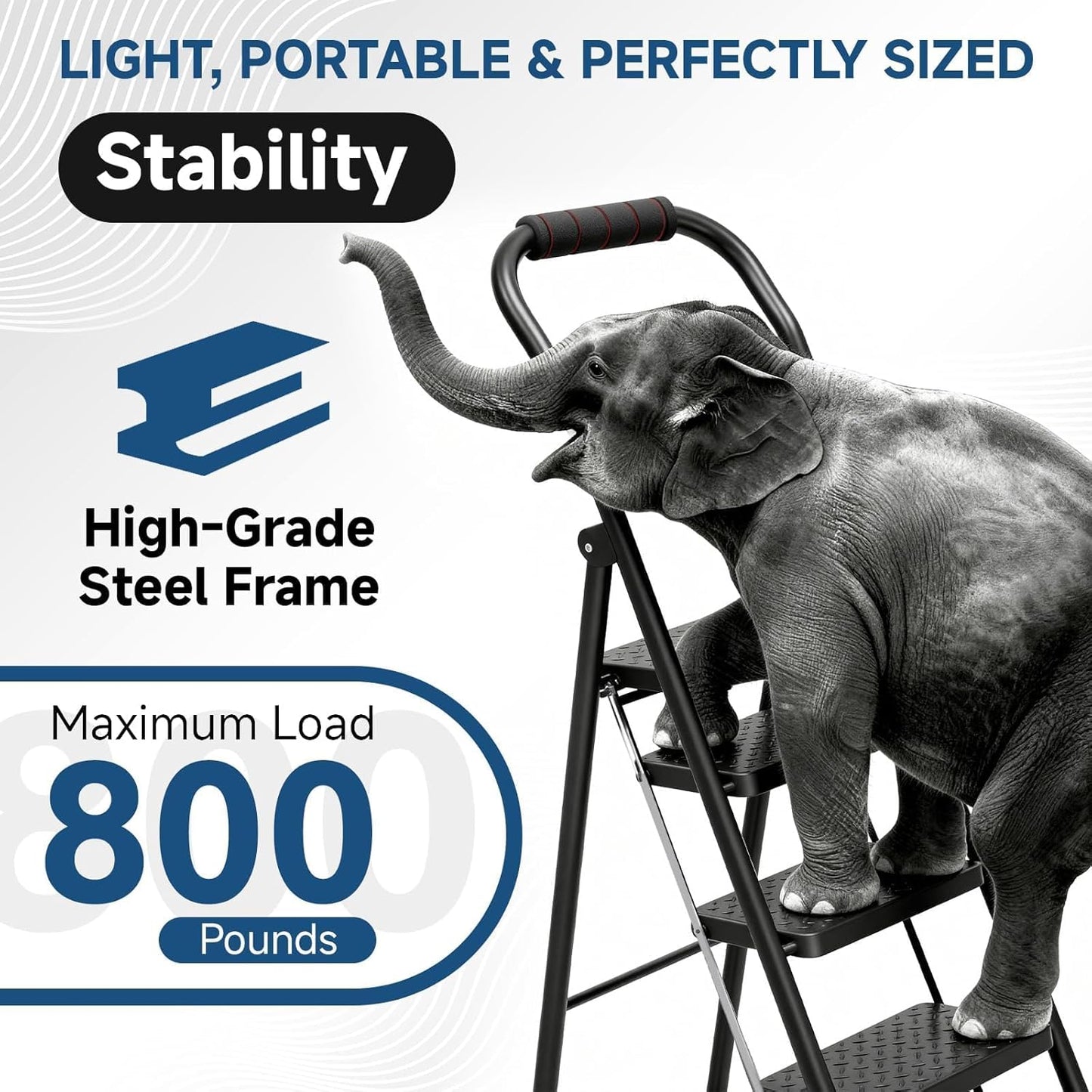4 Step Ladder, Folding Step Stool with Wide Anti-Slip Pedal & Thick Rubber Feet, Handrail, Safe-Lock Design, Folding Portable Ladder for Multi-Purpose, 800lb, Black