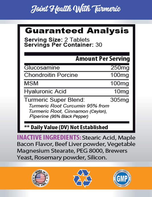 Dog Joint Relief - PET Joint Health - Dogs and Cats - Turmeric and MSM - Increase Mobility - Decrease - Premium - Turmeric Hip and Joint Complex for Dogs - 2 Bottles (120 Tablets)
