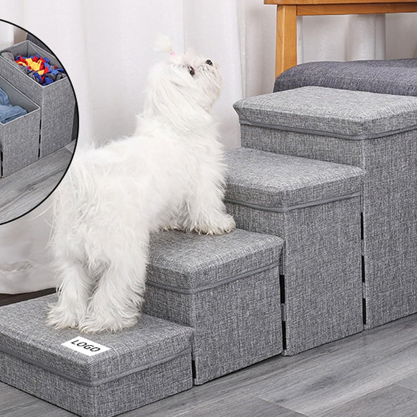 Pet Stairs for Bed Rise Dogs and Cats with Storage Climbing Supplies Furniture Large Capacity Storage Pet Ladder Dog Stairs to Bed