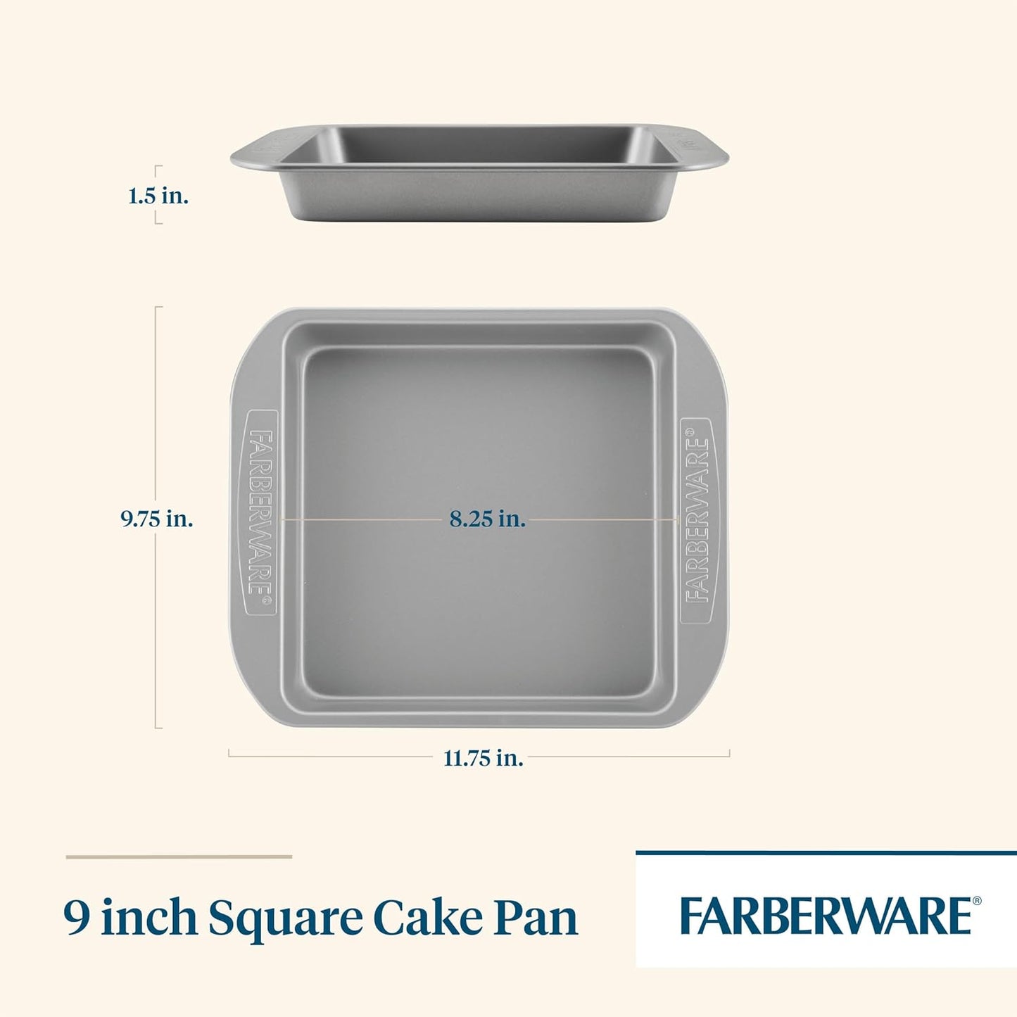 Farberware Nonstick Bakeware 9-Inch Square Cake Pan, Gray