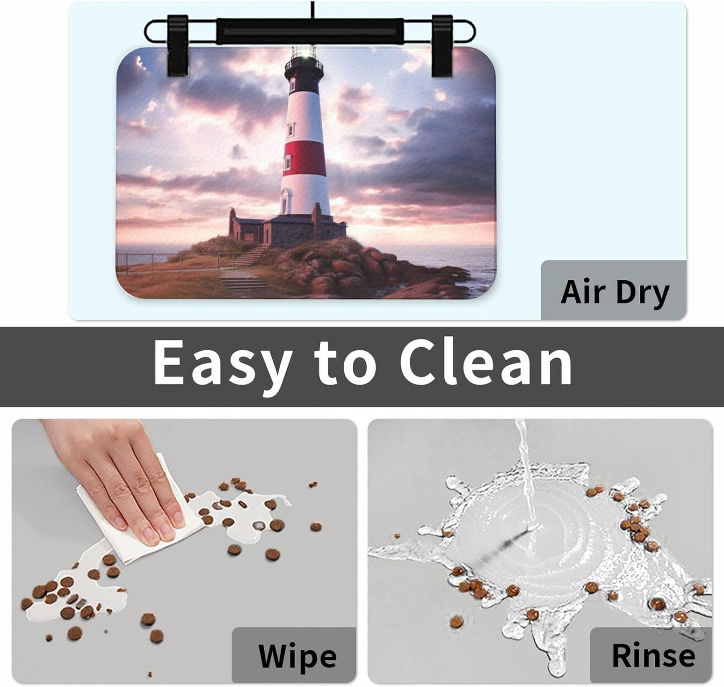 Beauty Lighthouse Pet Feeding Mat 40x60cm Absorbent Leather Dog Cat Food Mats Non-Slip Dog Bowl Mats for Food and Water, Quick Dry Pets Placemats for Cats and Dogs Water Bowl