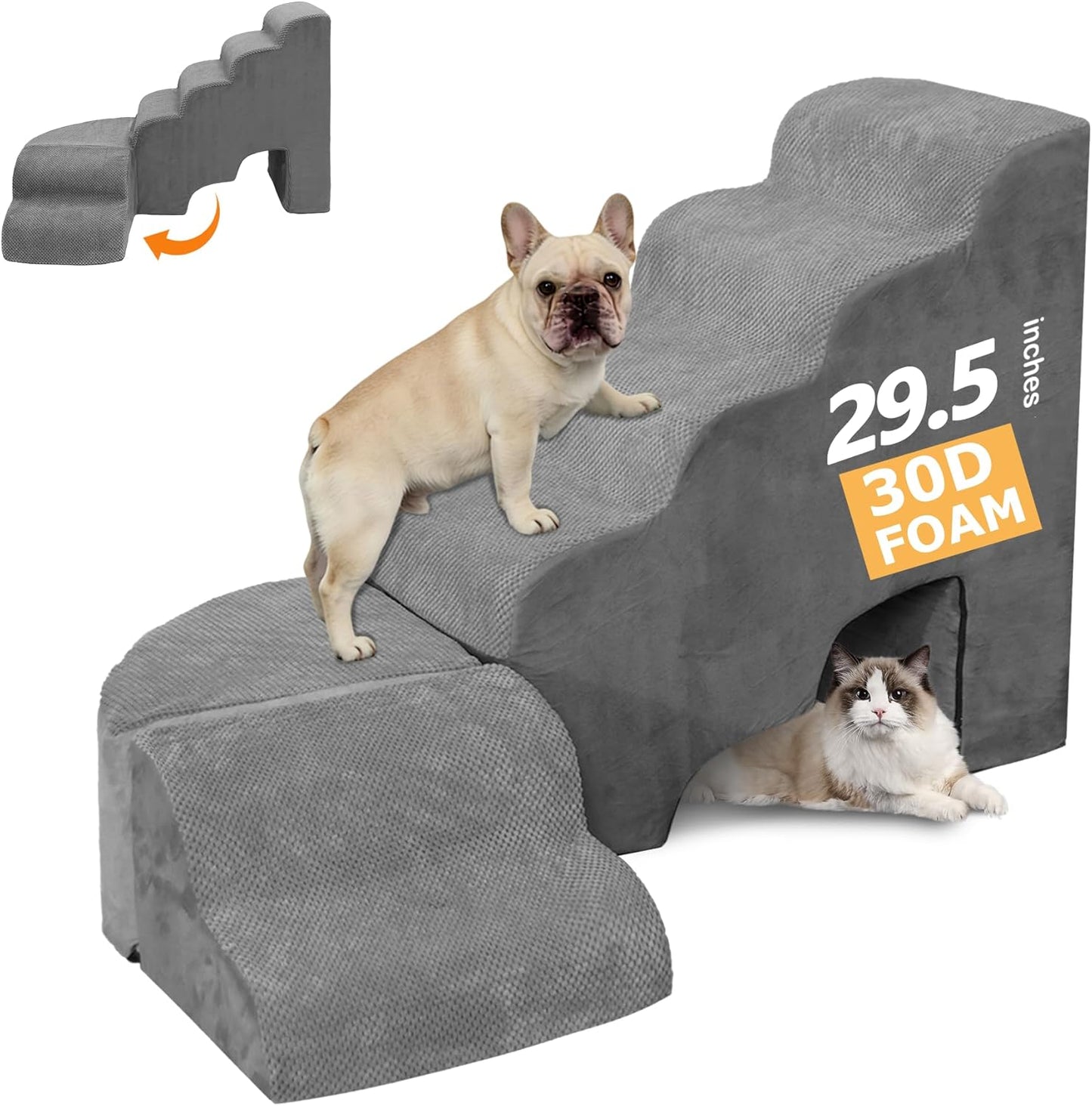 Dog Stairs for Small Dogs - LitaiL Dog Steps for High Bed, Sturdy 30in Stairs for Dogs to Get on Bed, Tall Pet Stairs Ramps with Removable Cover, Foam Pet Ramps for Bedside