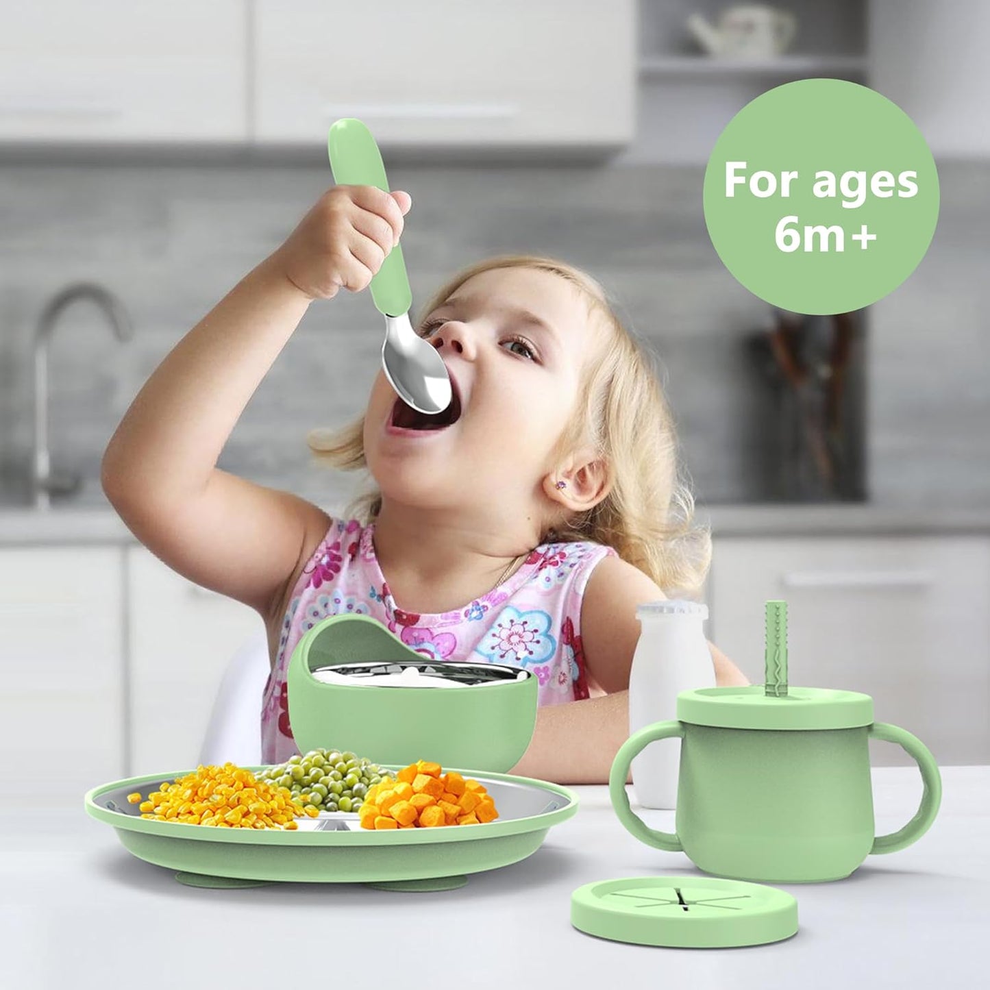 13 Pack Silicone Baby Feeding Set, BPA-Free Stainless Steel Toddler Feeding Supplies, Include Suction Plates, Baby Bowls, Silicone Fork & Spoon, and More, First Stage Baby Dish Set - 6+ Months