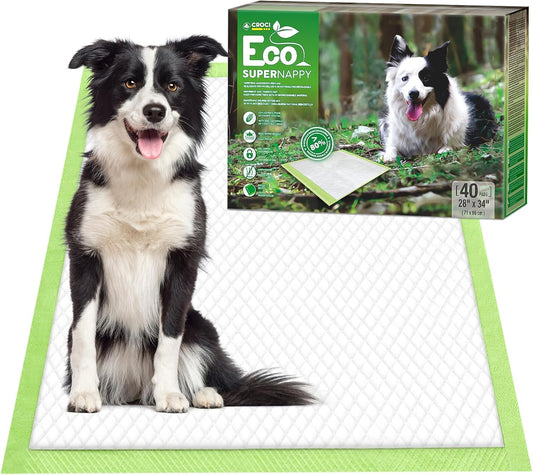 CROCI Puppy Pads 28x34in Green Wee Wee Pads for Dogs , Plant-Based Dogs Pads Extra Large Absorbs Up to 7 Cups of Liquid, 5-Layer Leak-Proof & Quick Drying, Disposable (40 Counts)