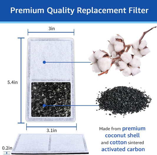 12PCS Replacement Carbon Filters Compatible with PetSafe Drinkwell Fountain Platinum Multi-Tier Everflow Outdoor, Charcoal Dog and Cat Water Fountain Filter